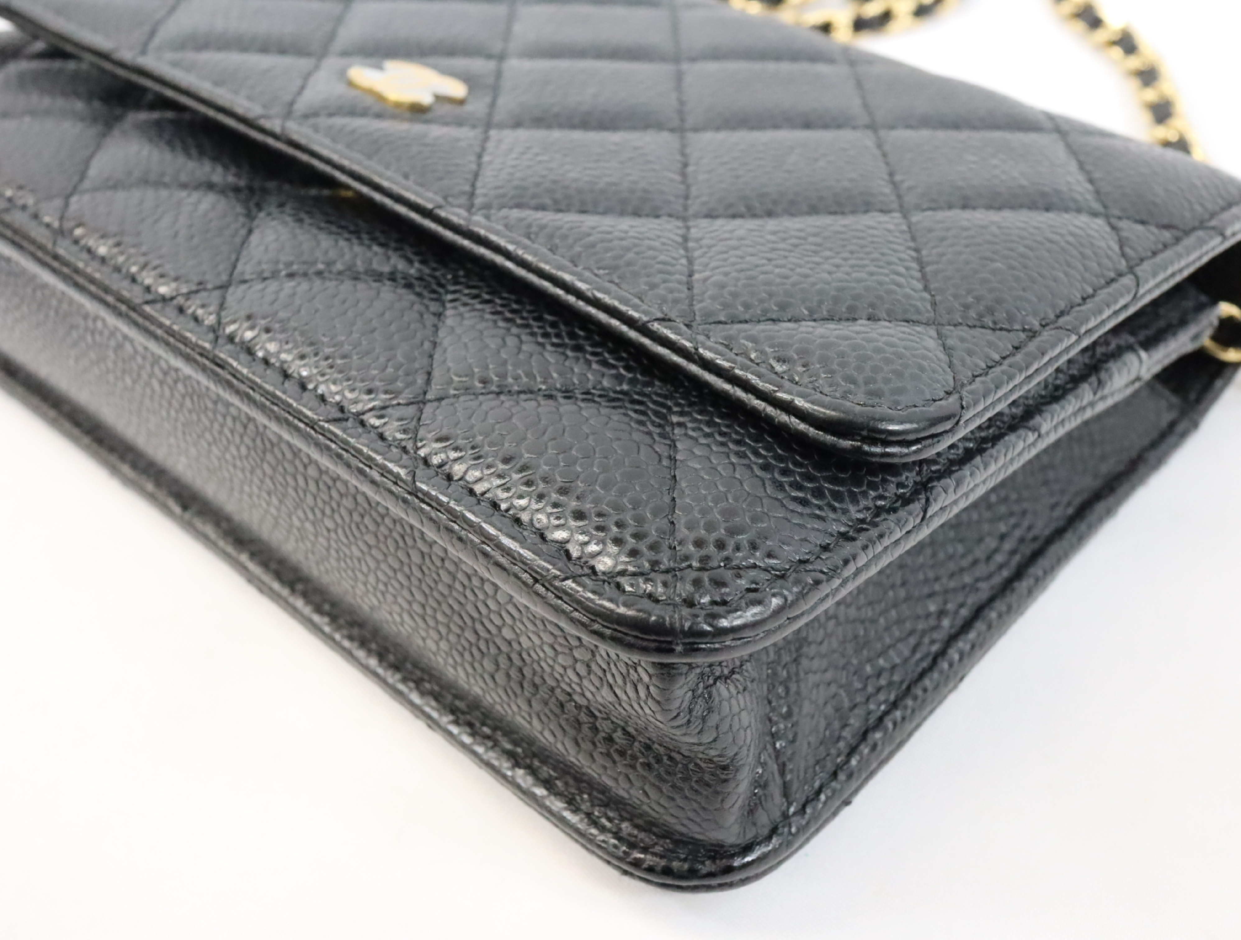 Matelassé Caviar Skin Chain Wallet, Black with Gold Hardware, Serial Number 30s, AP0250, Shoulder Bag — view 6