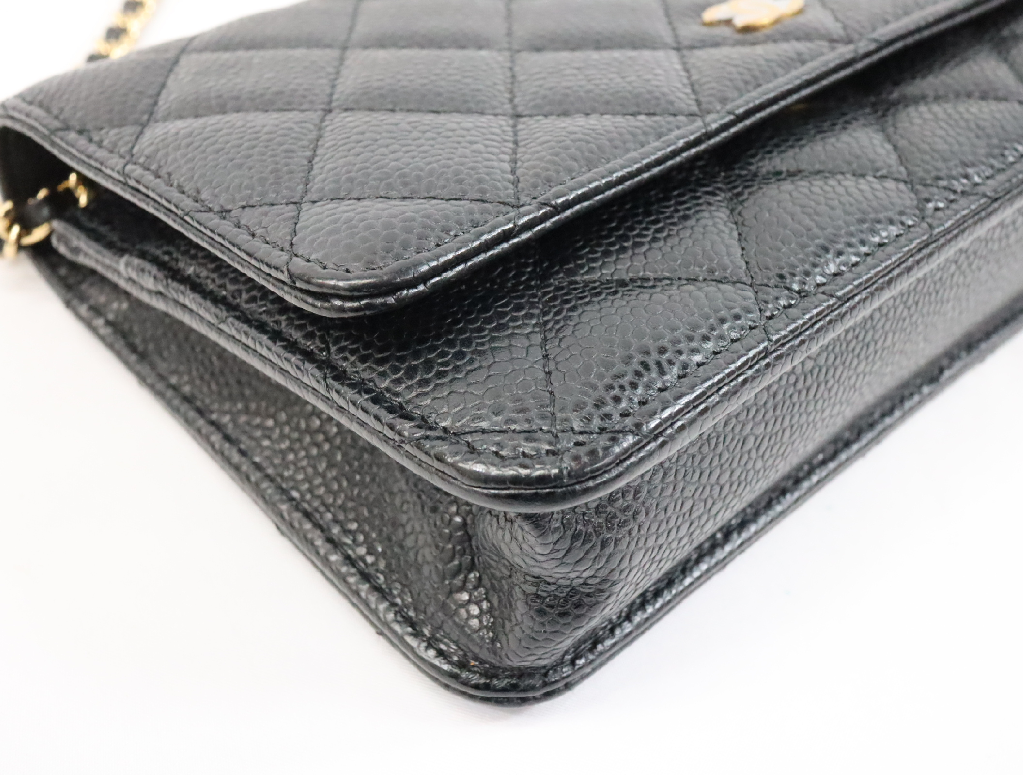 Matelassé Caviar Skin Chain Wallet, Black with Gold Hardware, Serial Number 30s, AP0250, Shoulder Bag — view 7