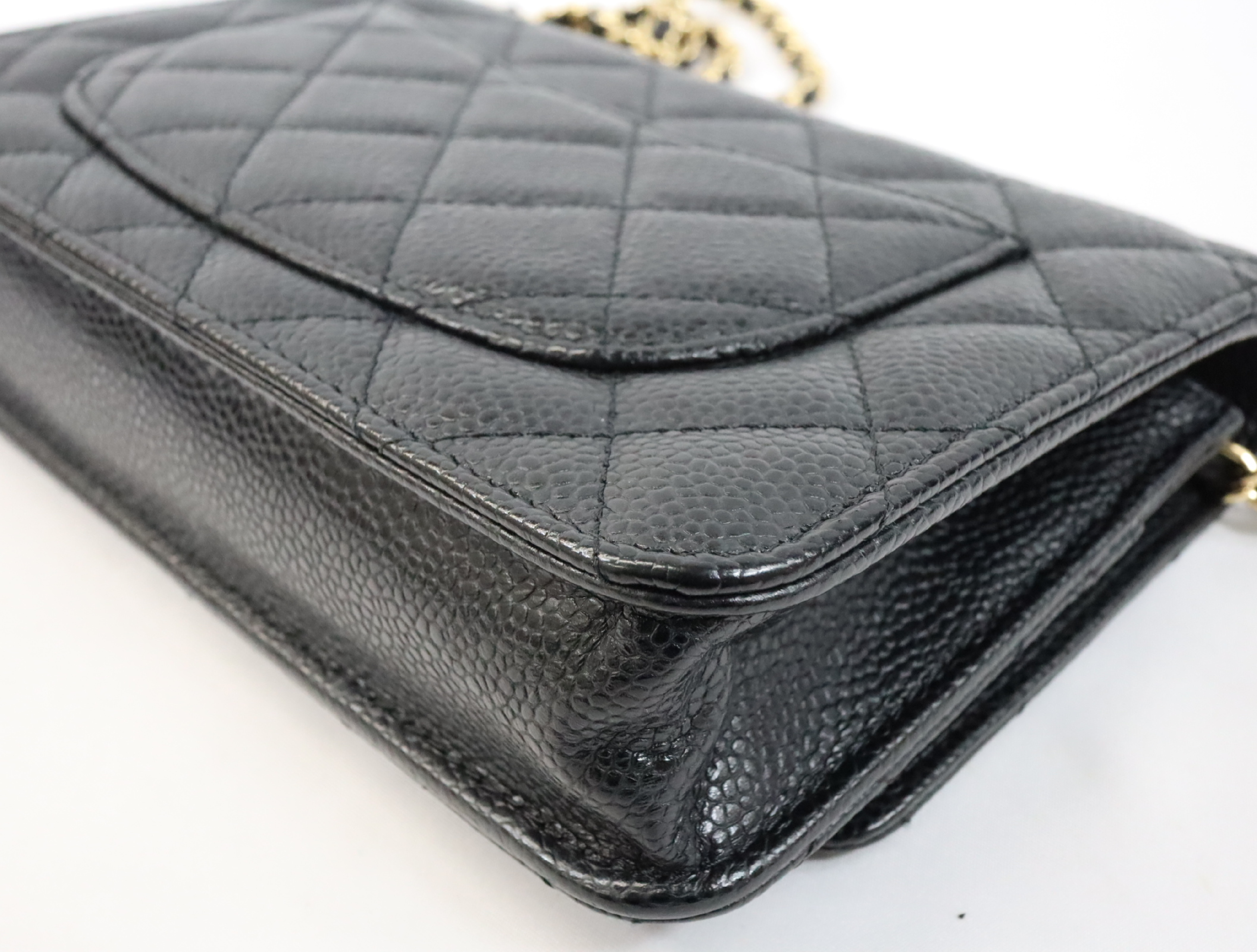 Matelassé Caviar Skin Chain Wallet, Black with Gold Hardware, Serial Number 30s, AP0250, Shoulder Bag — view 8