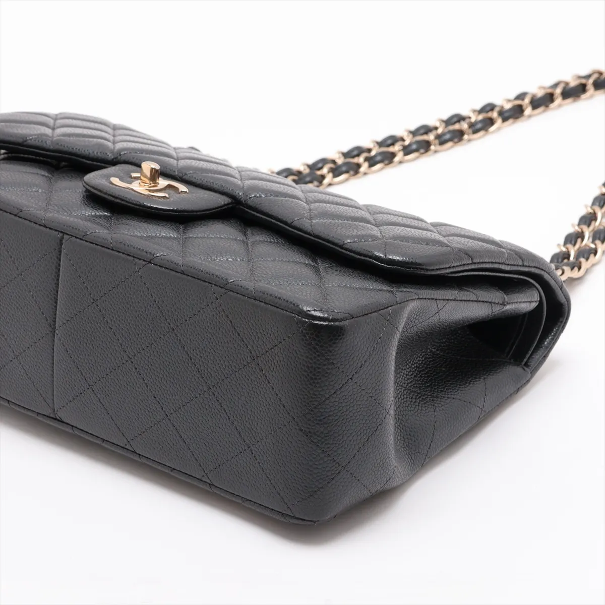 [Individually packaged] Chanel Large Matelassé 30 Caviar Skin Double Flap Double Chain Bag, Black with Gold Hardware, 25712638, Serial Number , A58600 — view 3