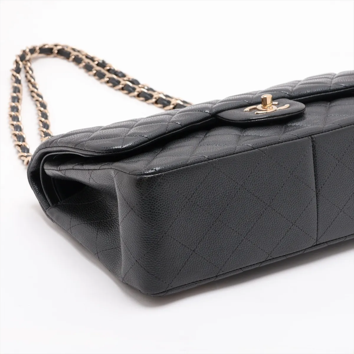 [Individually packaged] Chanel Large Matelassé 30 Caviar Skin Double Flap Double Chain Bag, Black with Gold Hardware, 25712638, Serial Number , A58600 — view 4