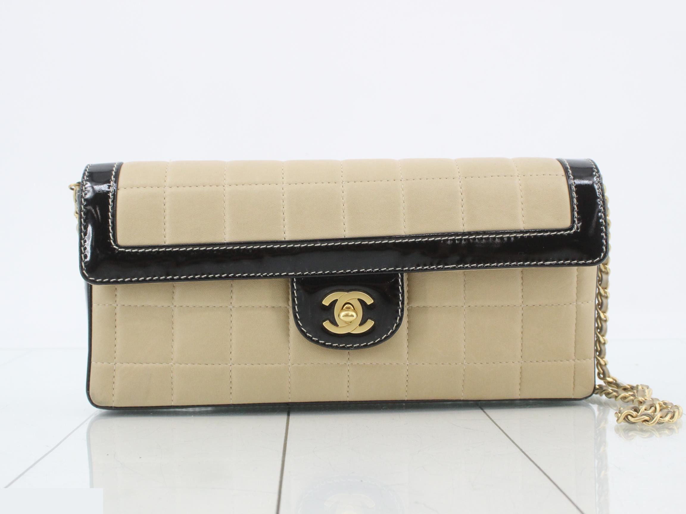 Chocolate Bar Leather Chain Semi-Shoulder Bag, Bi-color