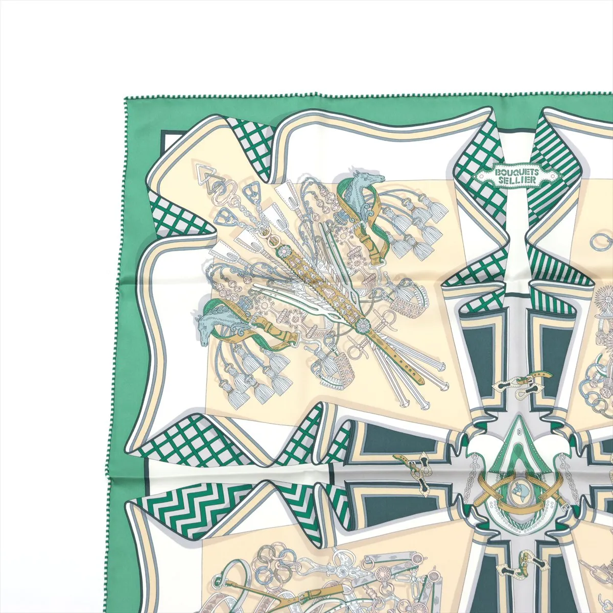 Carre 70 BOUQUETS SELLIER Saddle Craftsman's Bouquet Scarf Silk Green — view 2