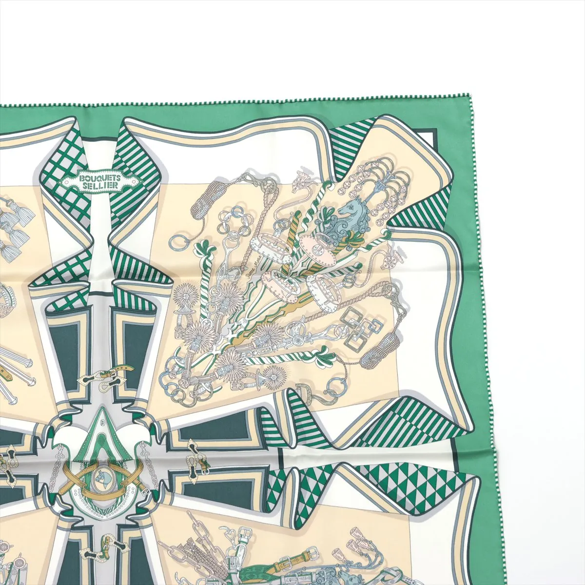 Carre 70 BOUQUETS SELLIER Saddle Craftsman's Bouquet Scarf Silk Green — view 3
