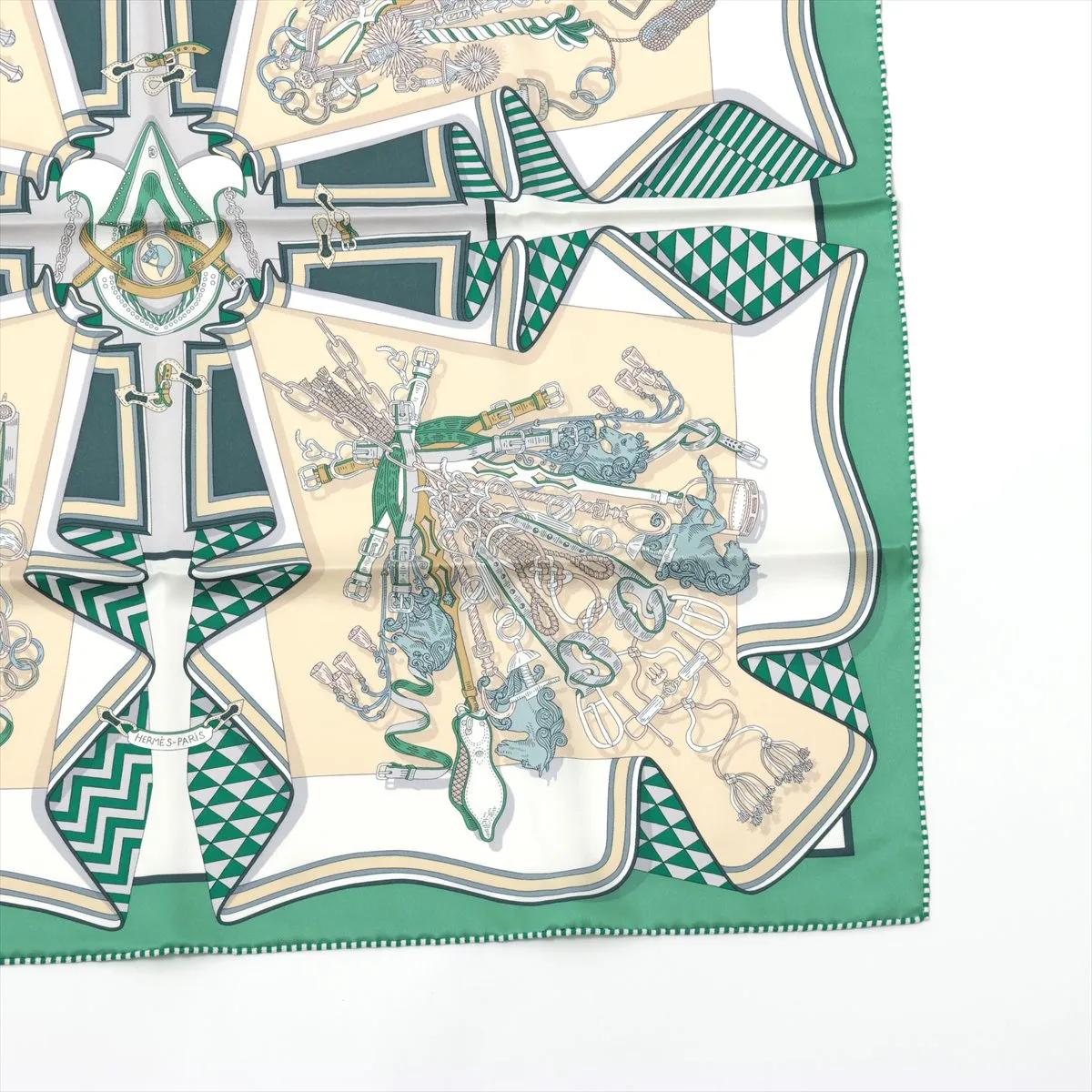 Carre 70 BOUQUETS SELLIER Saddle Craftsman's Bouquet Scarf Silk Green — view 4