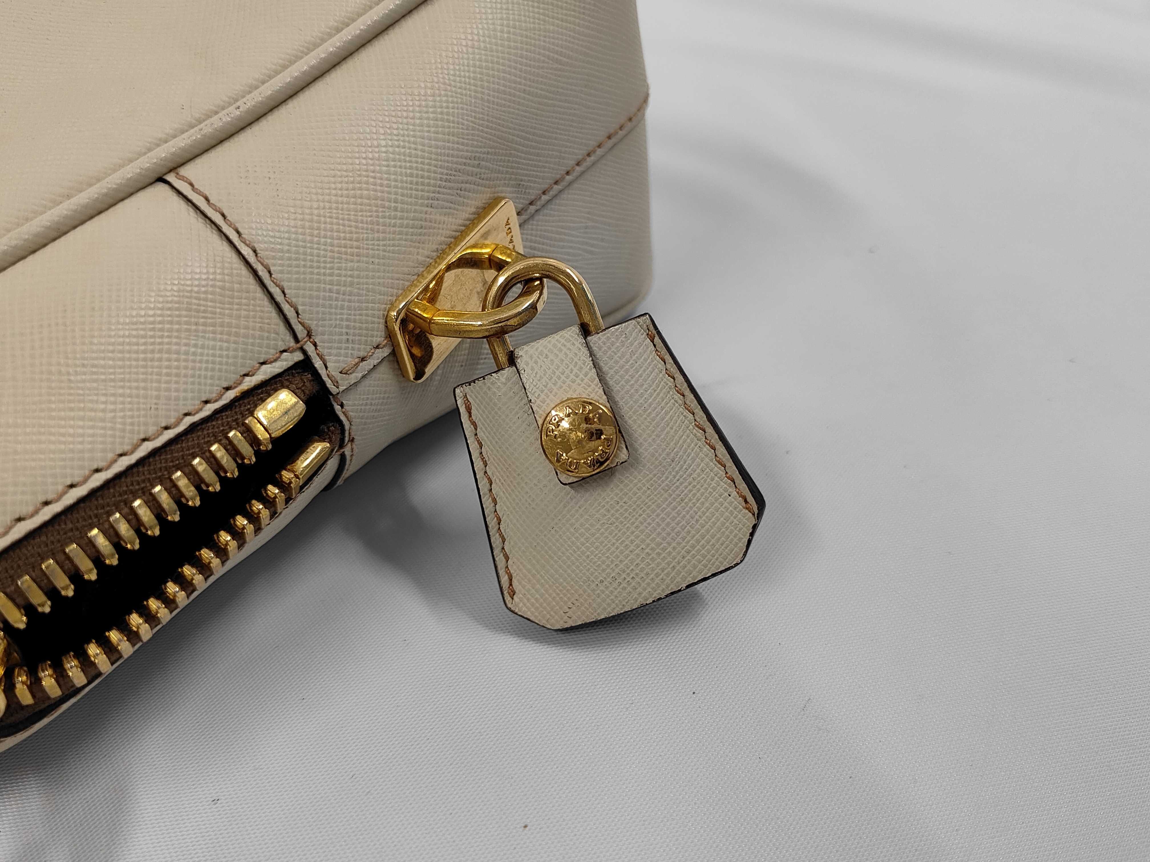 Saffiano Leather Handbag, Off-White Shoulder Bag — view 7