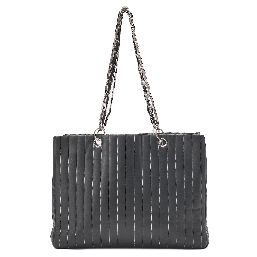 Lambskin New Mademoiselle Chain Tote Bag, Black, Silver Hardware