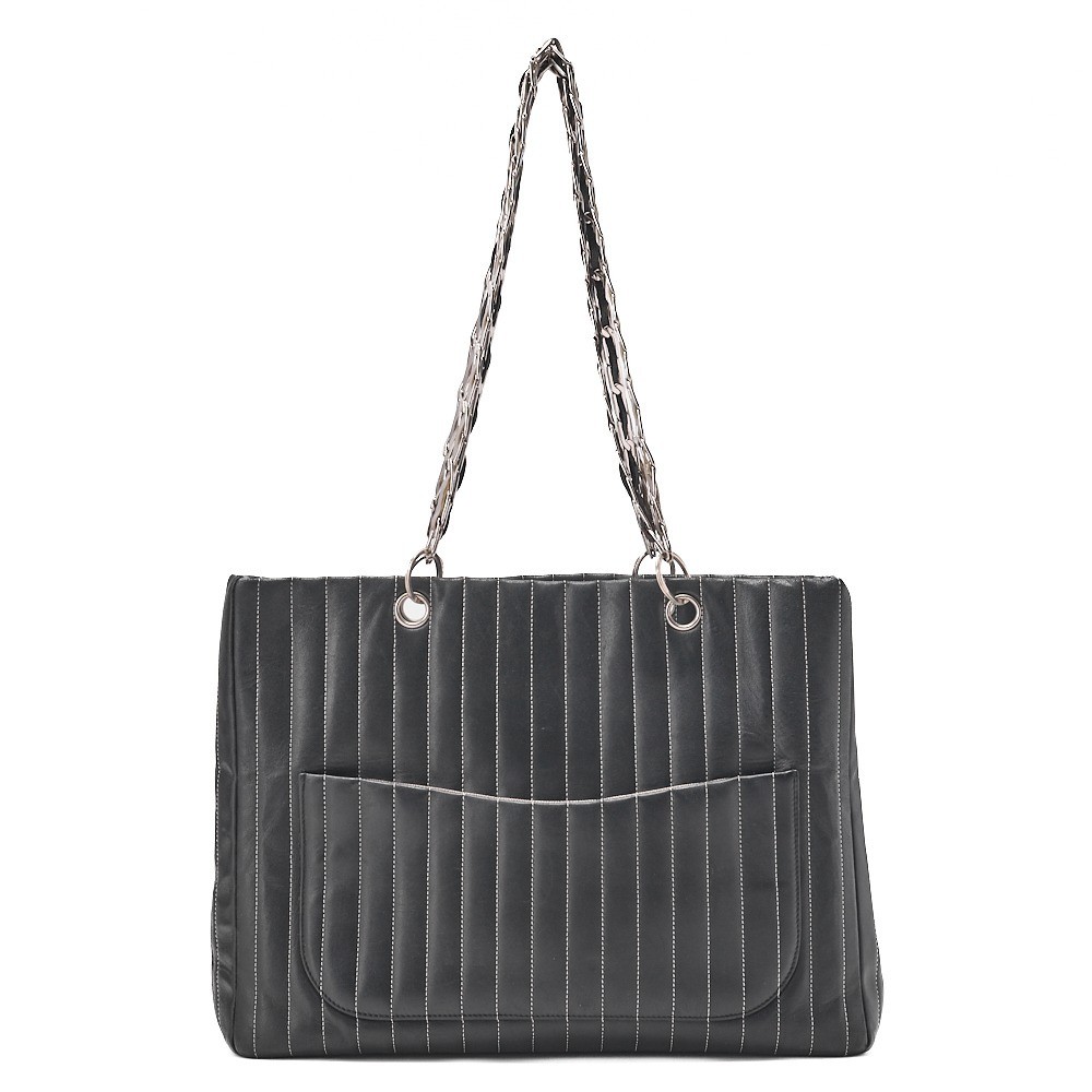 Lambskin New Mademoiselle Chain Tote Bag, Black, Silver Hardware — view 2