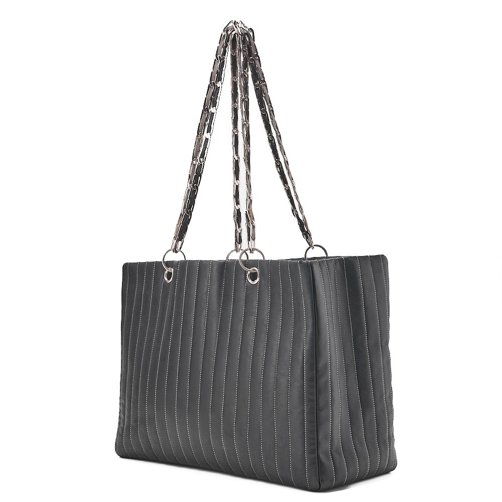 Lambskin New Mademoiselle Chain Tote Bag, Black, Silver Hardware — view 3