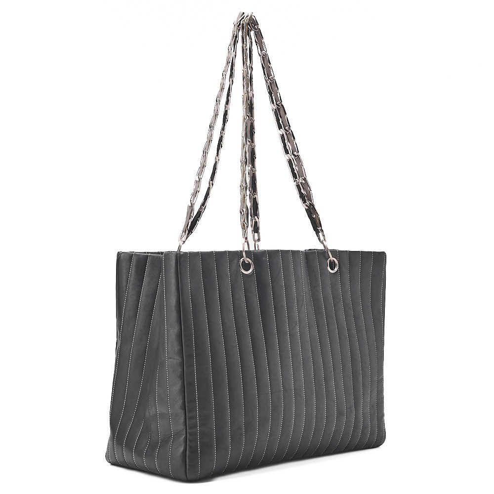 Lambskin New Mademoiselle Chain Tote Bag, Black, Silver Hardware — view 4