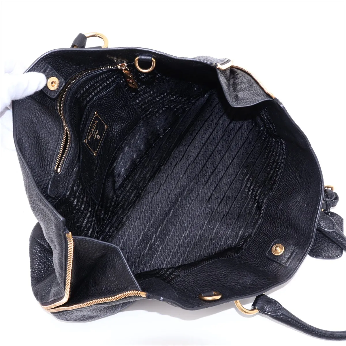 Vitello Daino Soft Leather 2-Way Tote Bag, Black — view 8