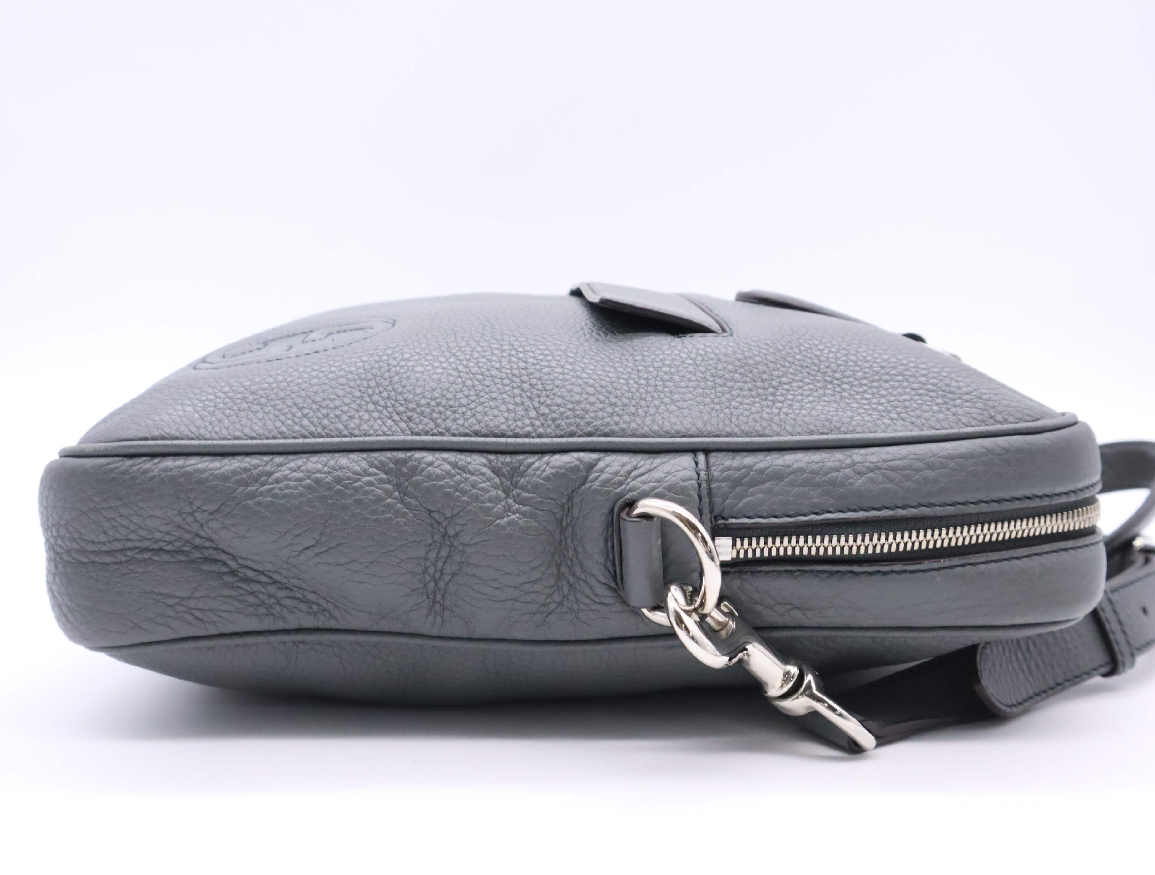 322057 Leather Interlocking G Business Bag, Gray, Silver Hardware, Shoulder Strap — view 5