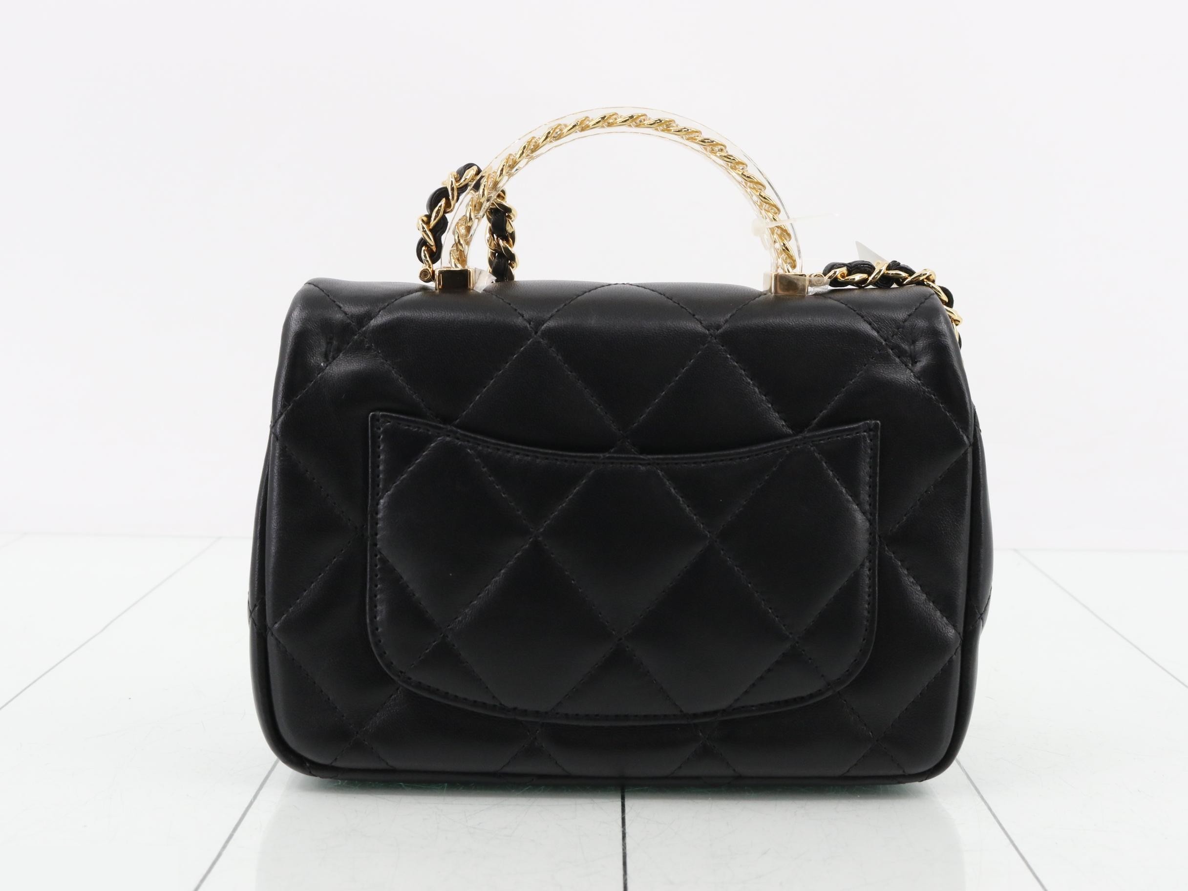 Top-handle mini matelassé chain shoulder bag, lambskin, black — view 2
