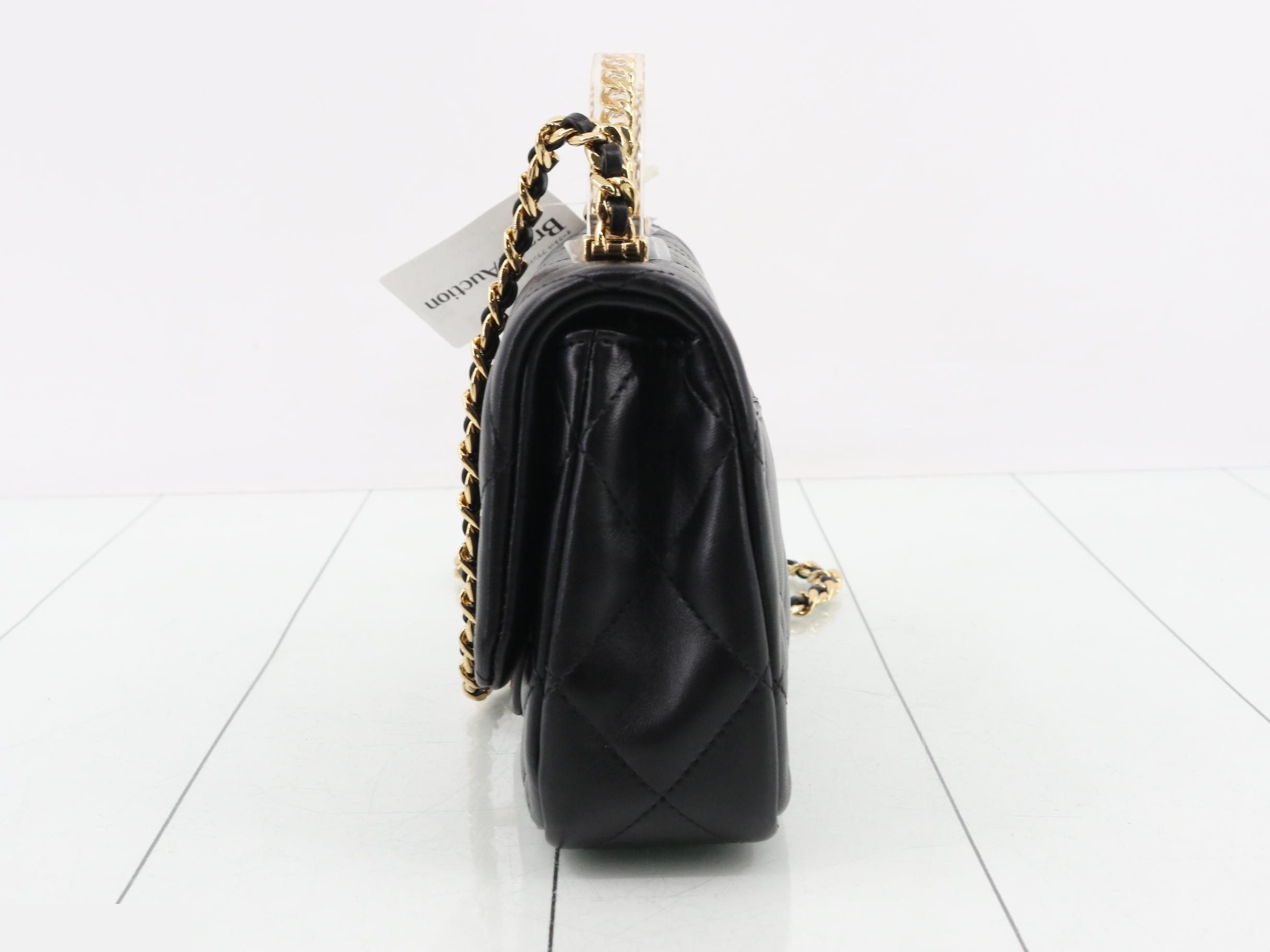 Top-handle mini matelassé chain shoulder bag, lambskin, black — view 3