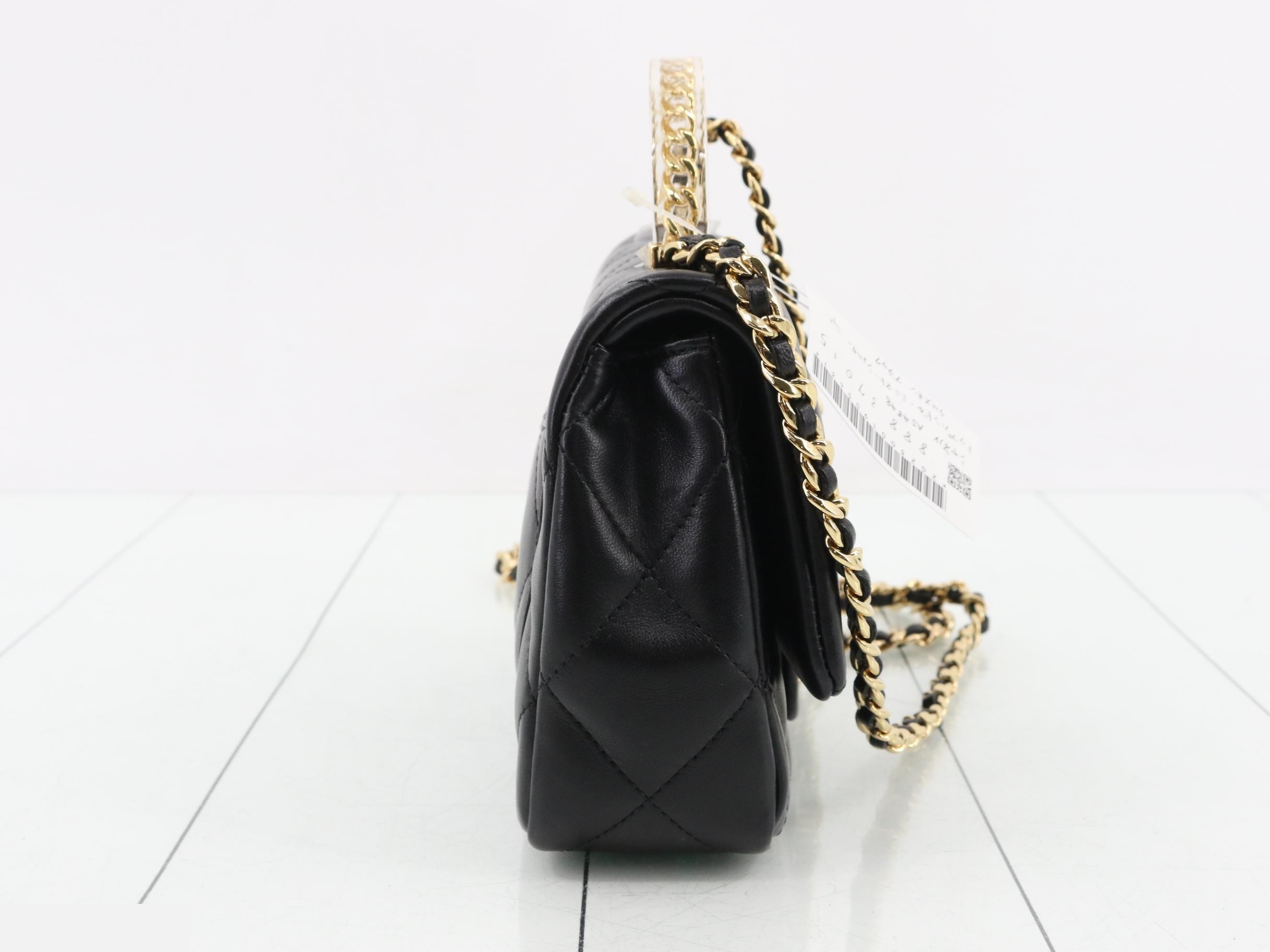 Top-handle mini matelassé chain shoulder bag, lambskin, black — view 4