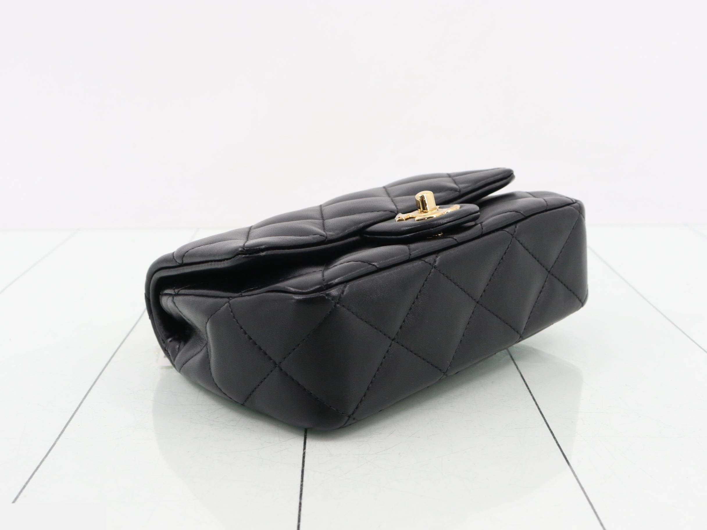 Top-handle mini matelassé chain shoulder bag, lambskin, black — view 5