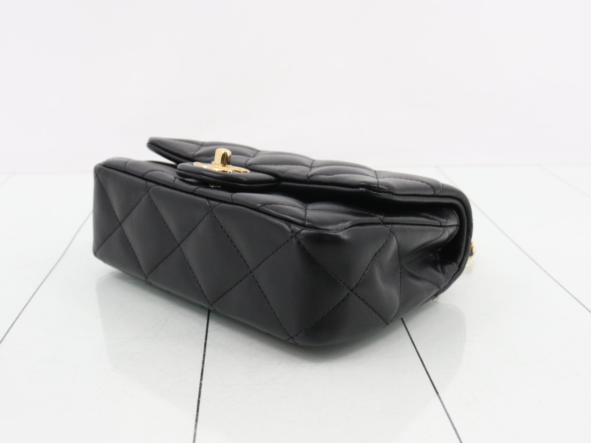 Top-handle mini matelassé chain shoulder bag, lambskin, black — view 6