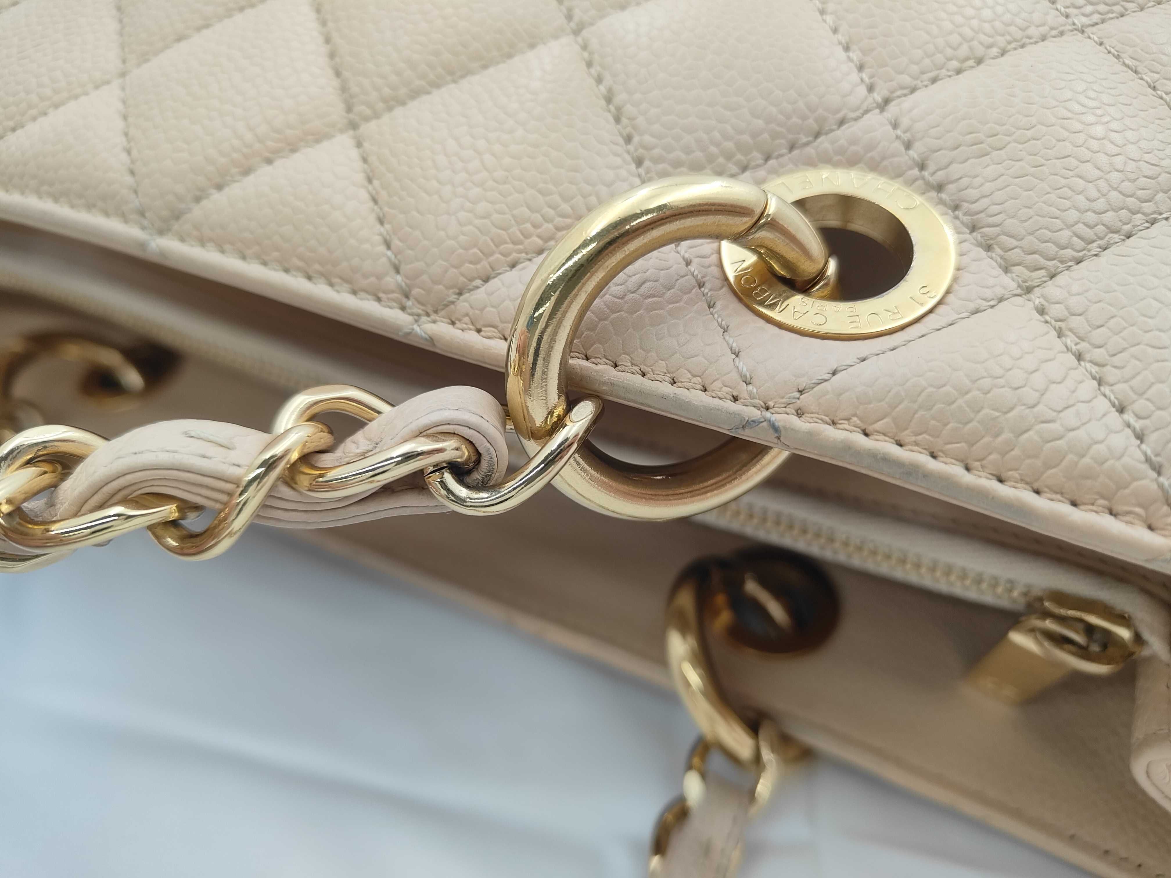 Caviar Skin Chain Tote Bag (Beige) — view 5