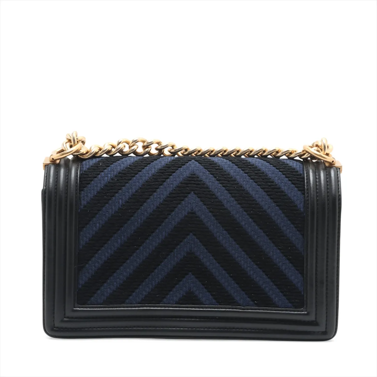 Boy Chanel 25 Mixed Fiber x Lambskin Chain Shoulder Bag Black x Navy Gold Hardware 23443205 23rd Series A67086 — view 2