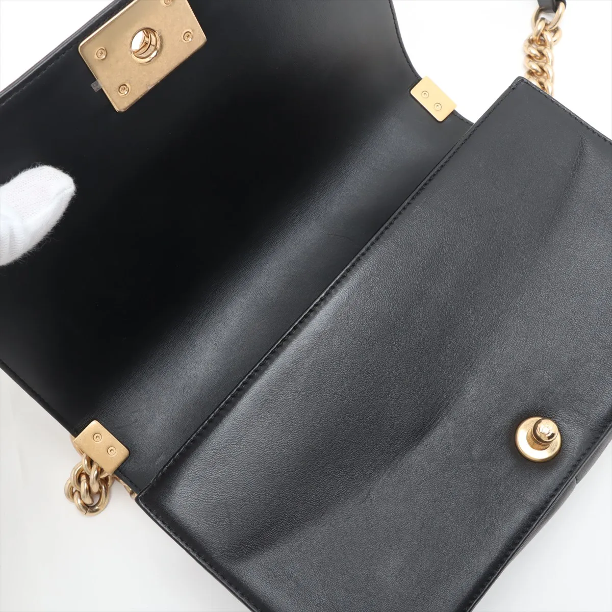 Boy Chanel 25 Mixed Fiber x Lambskin Chain Shoulder Bag Black x Navy Gold Hardware 23443205 23rd Series A67086 — view 9