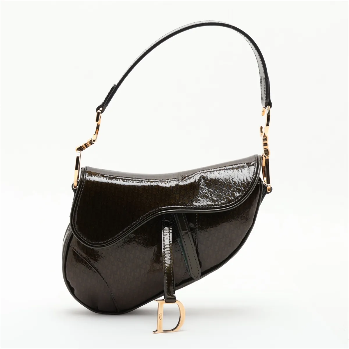 Trotter Saddle Patent Leather Shoulder Bag, Green, Unsigned Guarantee Card
