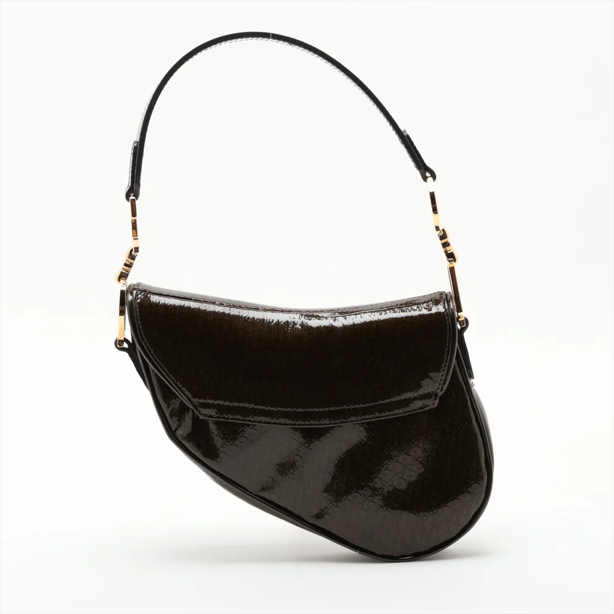 Trotter Saddle Patent Leather Shoulder Bag, Green, Unsigned Guarantee Card — view 2