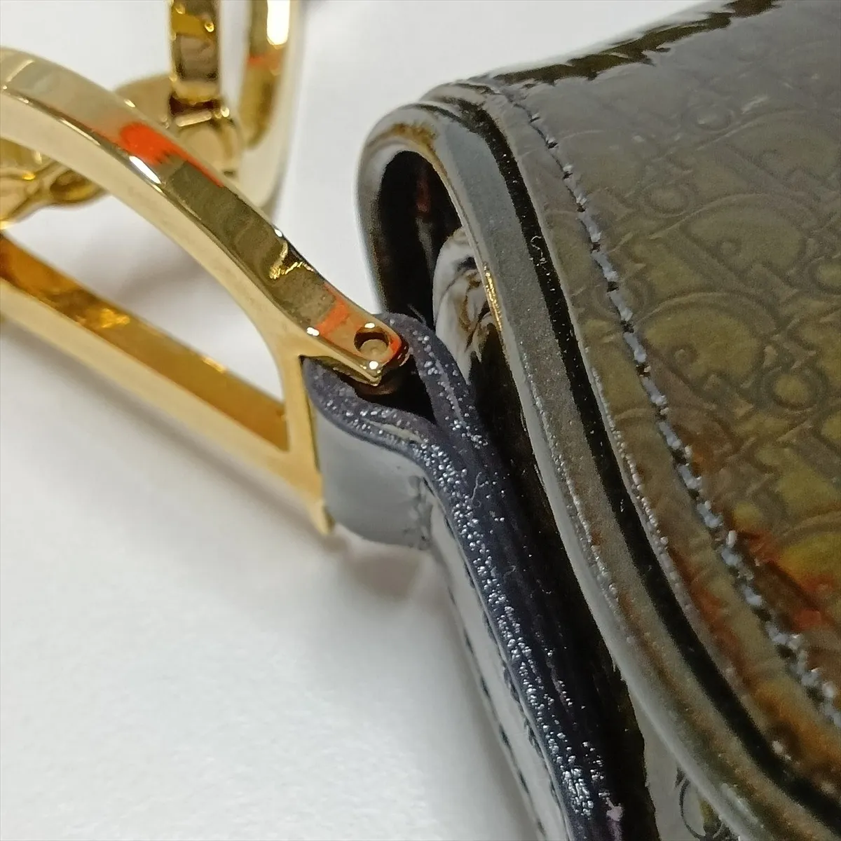 Trotter Saddle Patent Leather Shoulder Bag, Green, Unsigned Guarantee Card — view 11