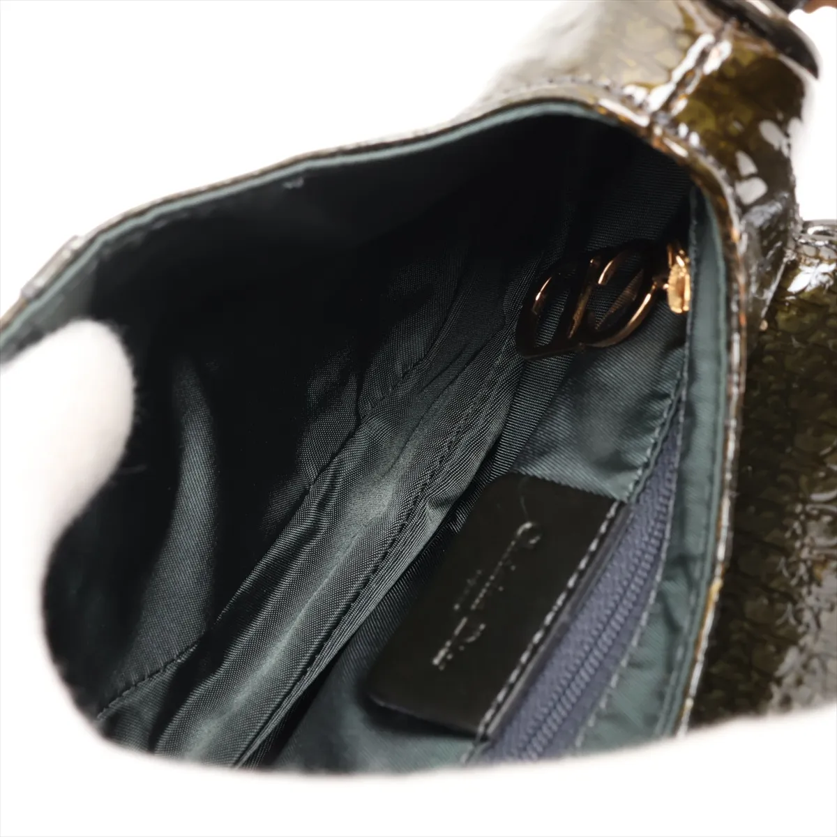 Trotter Saddle Patent Leather Shoulder Bag, Green, Unsigned Guarantee Card — view 6