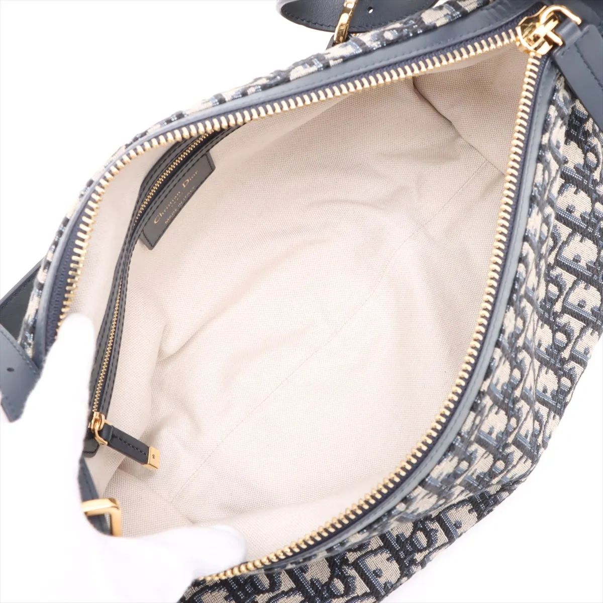 Oblique D-Journey Canvas x Leather Shoulder Bag Navy — view 7