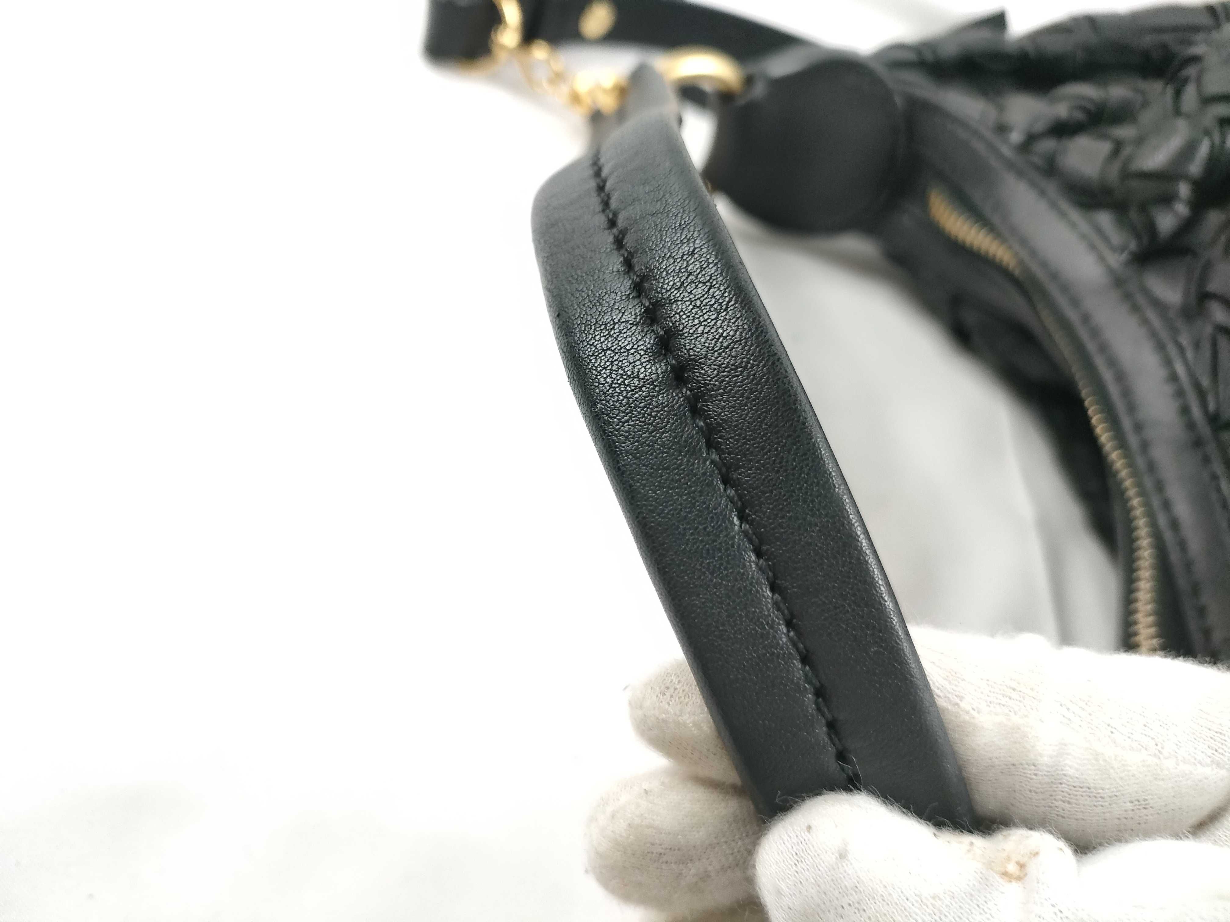 Intrecciato Leather 2-Way Shoulder Bag, Black, Serial Number — view 7