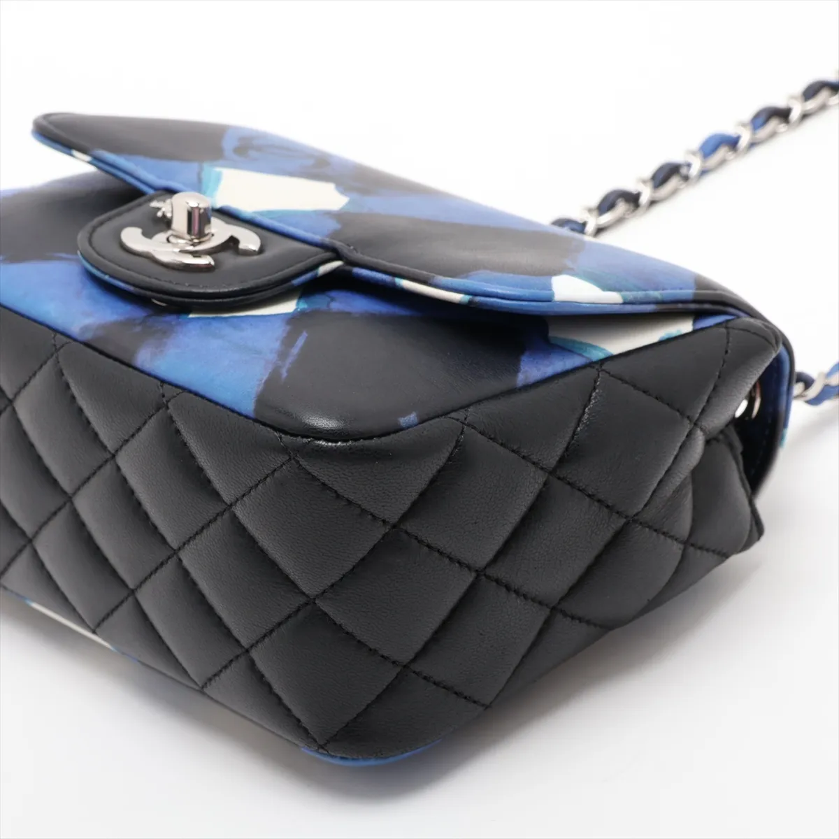 Airline Lambskin Single Flap Single Chain Bag, Blue x Black, Silver Hardware, 22624521, Serial Number 22 — view 3