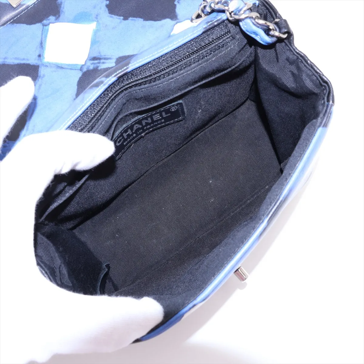 Airline Lambskin Single Flap Single Chain Bag, Blue x Black, Silver Hardware, 22624521, Serial Number 22 — view 6