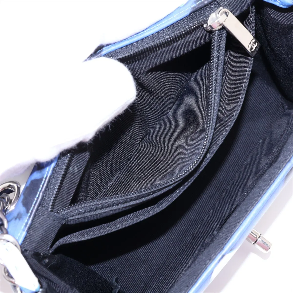 Airline Lambskin Single Flap Single Chain Bag, Blue x Black, Silver Hardware, 22624521, Serial Number 22 — view 7