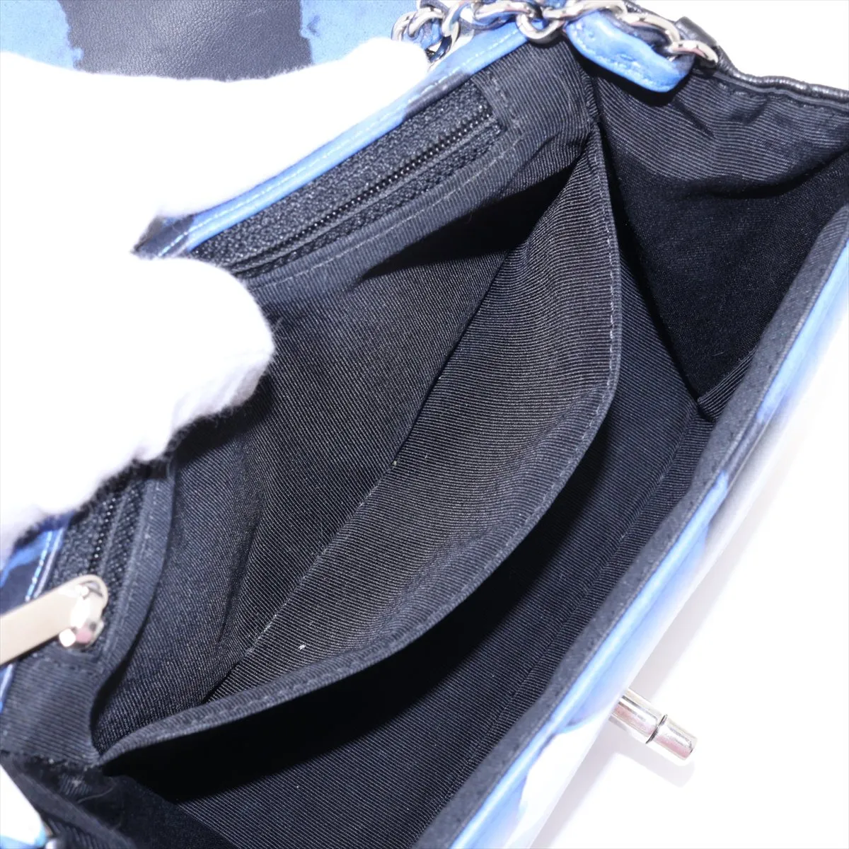 Airline Lambskin Single Flap Single Chain Bag, Blue x Black, Silver Hardware, 22624521, Serial Number 22 — view 8