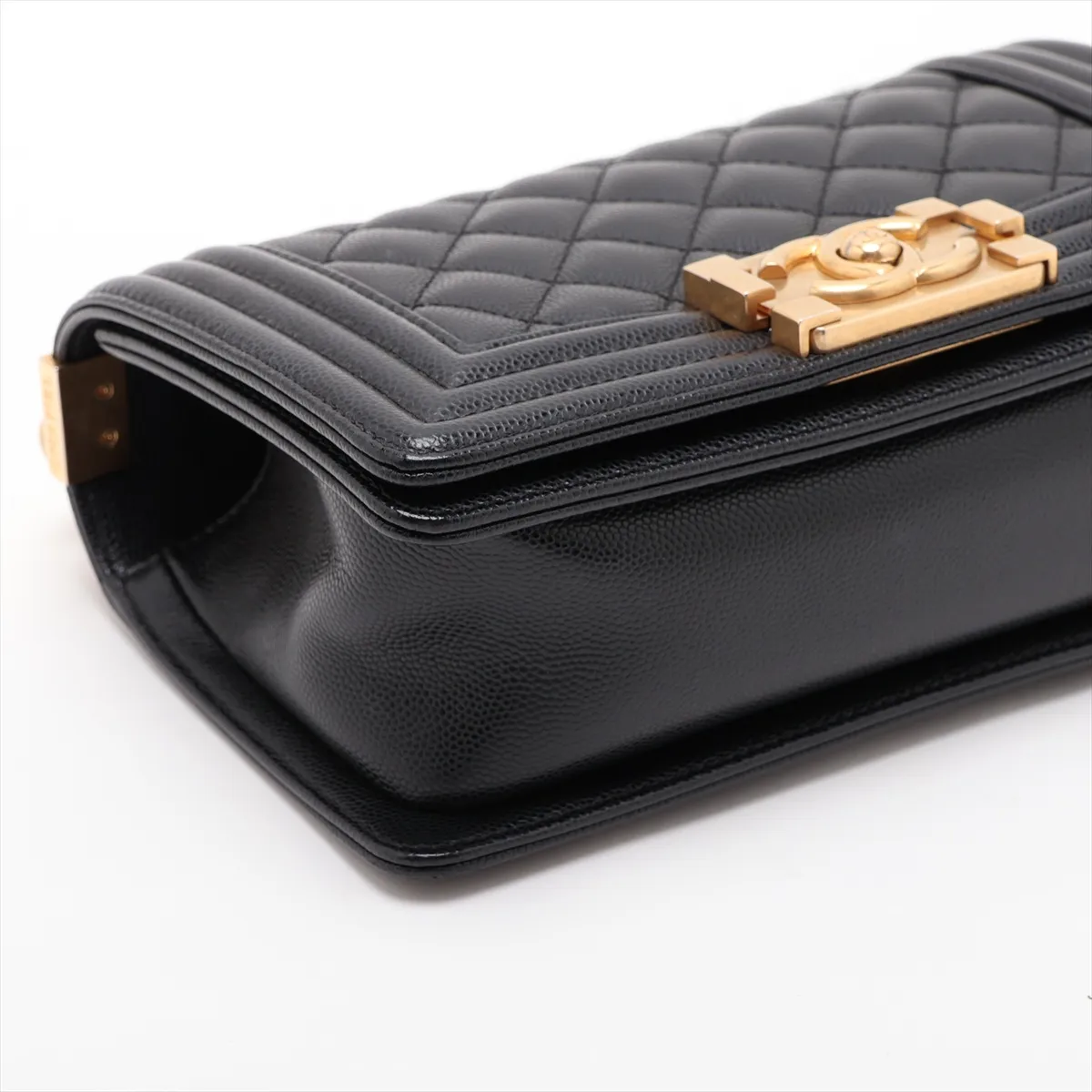 Boy Chanel 20 Small Caviar Skin Chain Shoulder Bag, Black with Gold Hardware, HX83PHJ0, Random Plate, A67085 — view 4