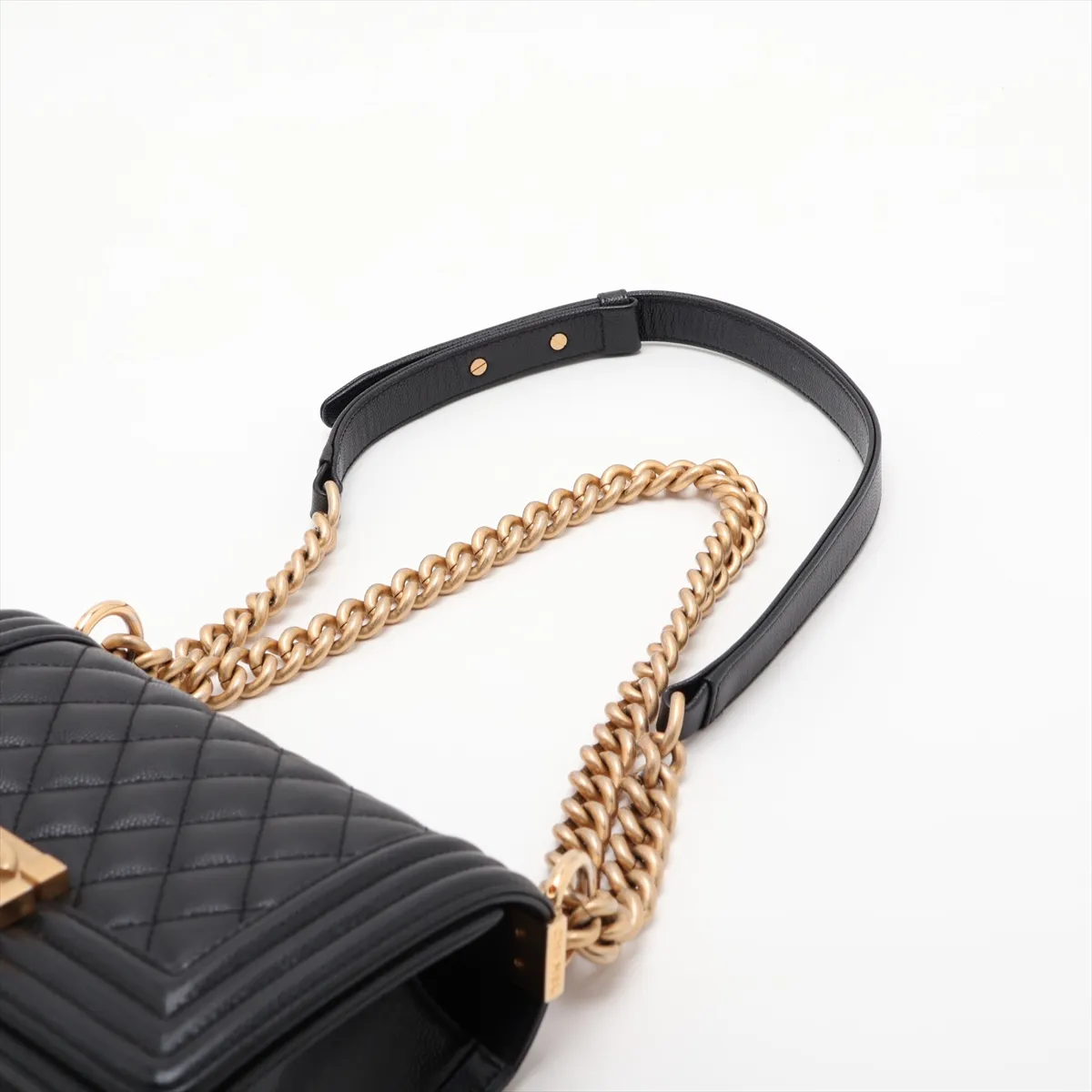 Boy Chanel 20 Small Caviar Skin Chain Shoulder Bag, Black with Gold Hardware, HX83PHJ0, Random Plate, A67085 — view 5
