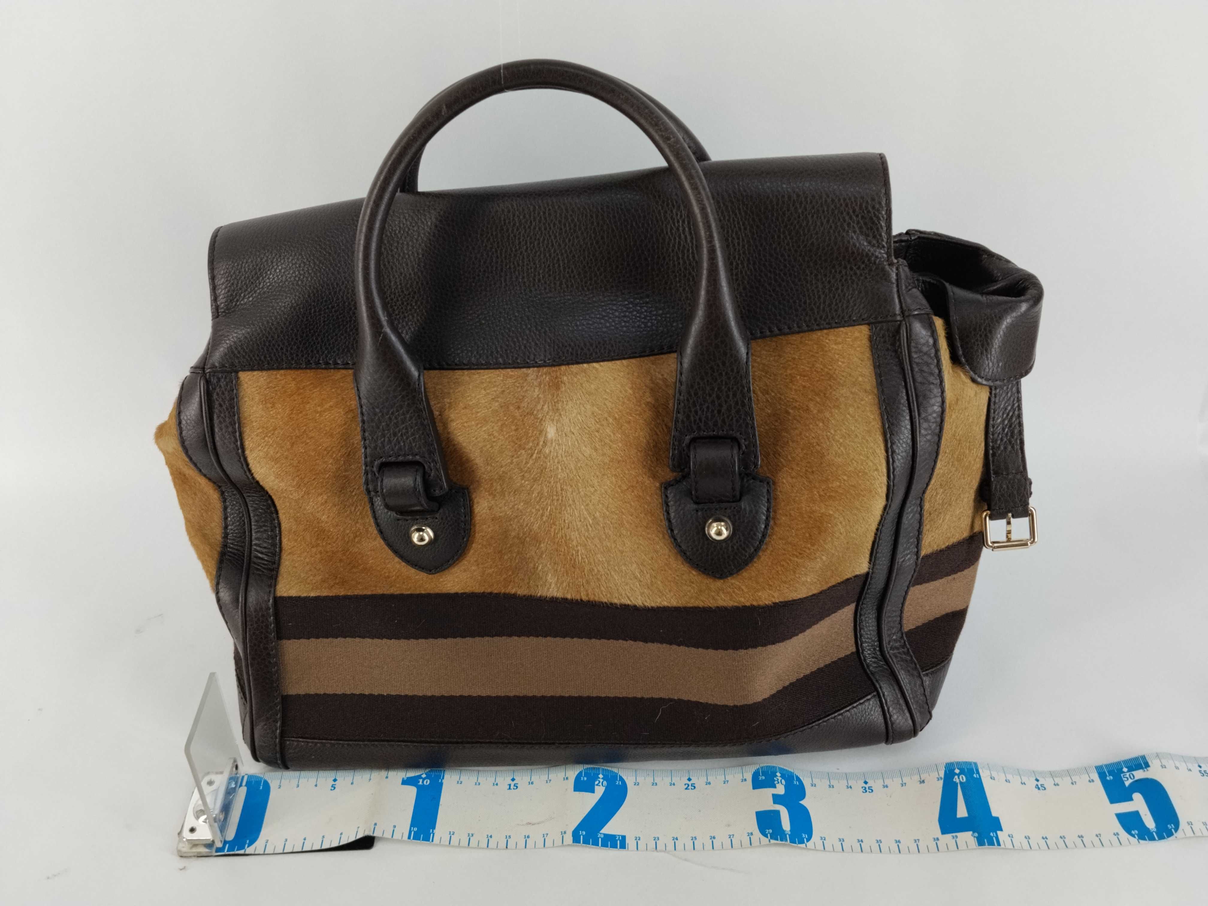(Gucci) Haircalf Sherry Line Leather D-ring Name Tag Handbag, Dark Brown, with Dust Bag — view 2