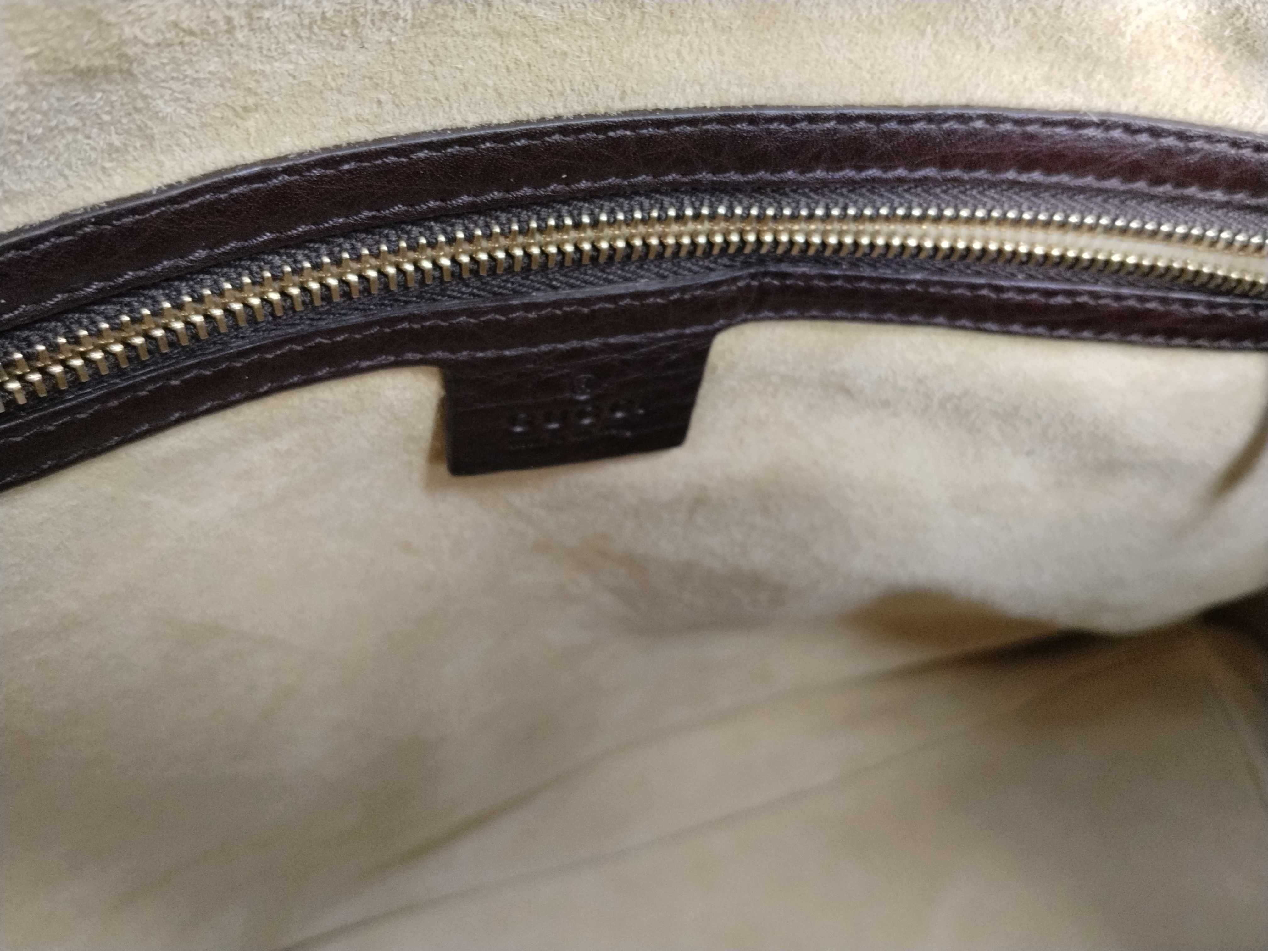 (Gucci) Haircalf Sherry Line Leather D-ring Name Tag Handbag, Dark Brown, with Dust Bag — view 11