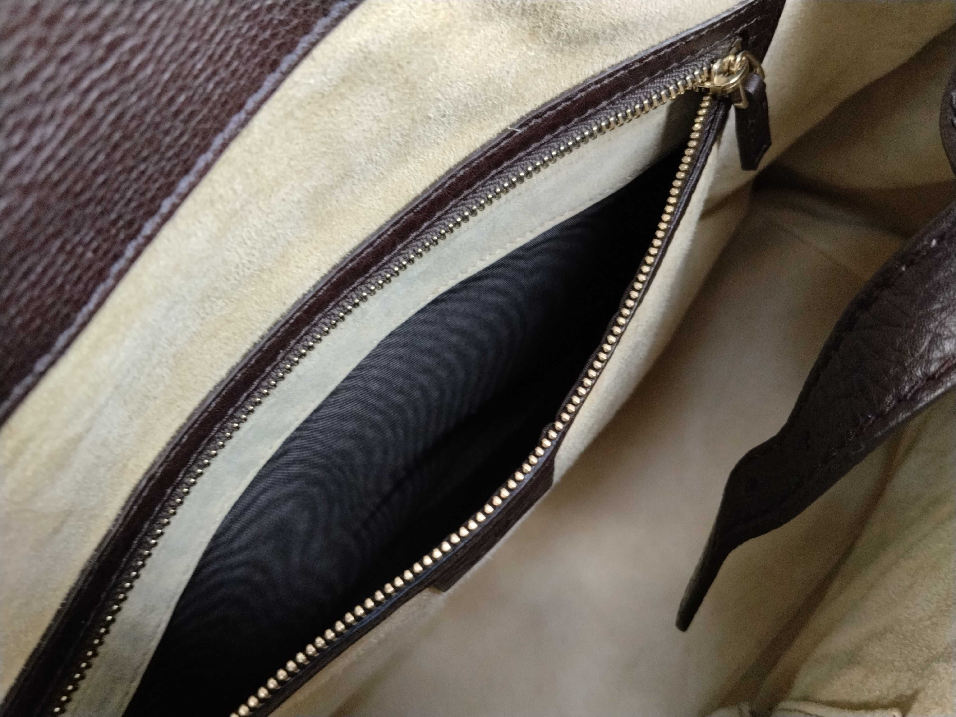 (Gucci) Haircalf Sherry Line Leather D-ring Name Tag Handbag, Dark Brown, with Dust Bag — view 13