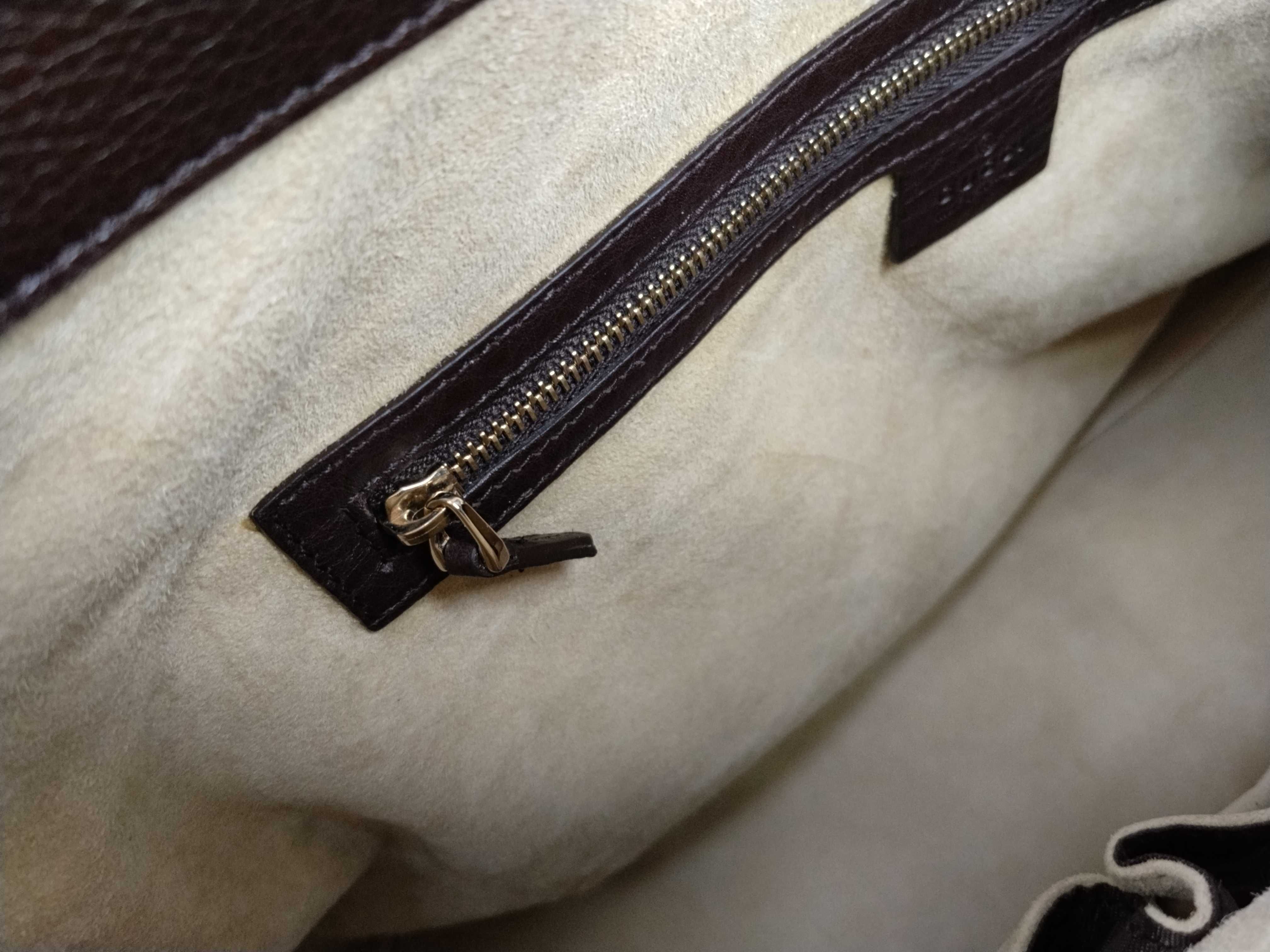 (Gucci) Haircalf Sherry Line Leather D-ring Name Tag Handbag, Dark Brown, with Dust Bag — view 14