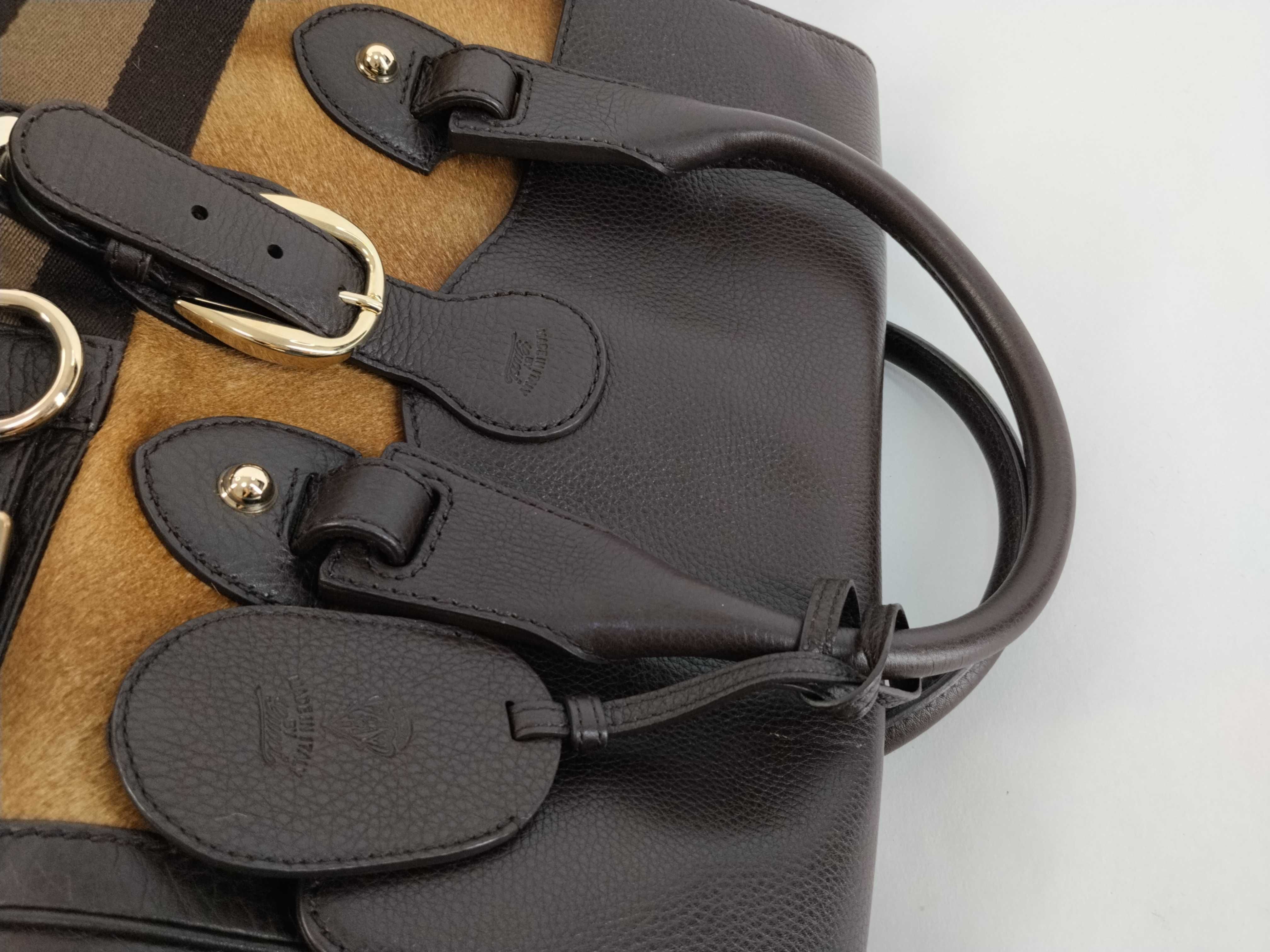 (Gucci) Haircalf Sherry Line Leather D-ring Name Tag Handbag, Dark Brown, with Dust Bag — view 3