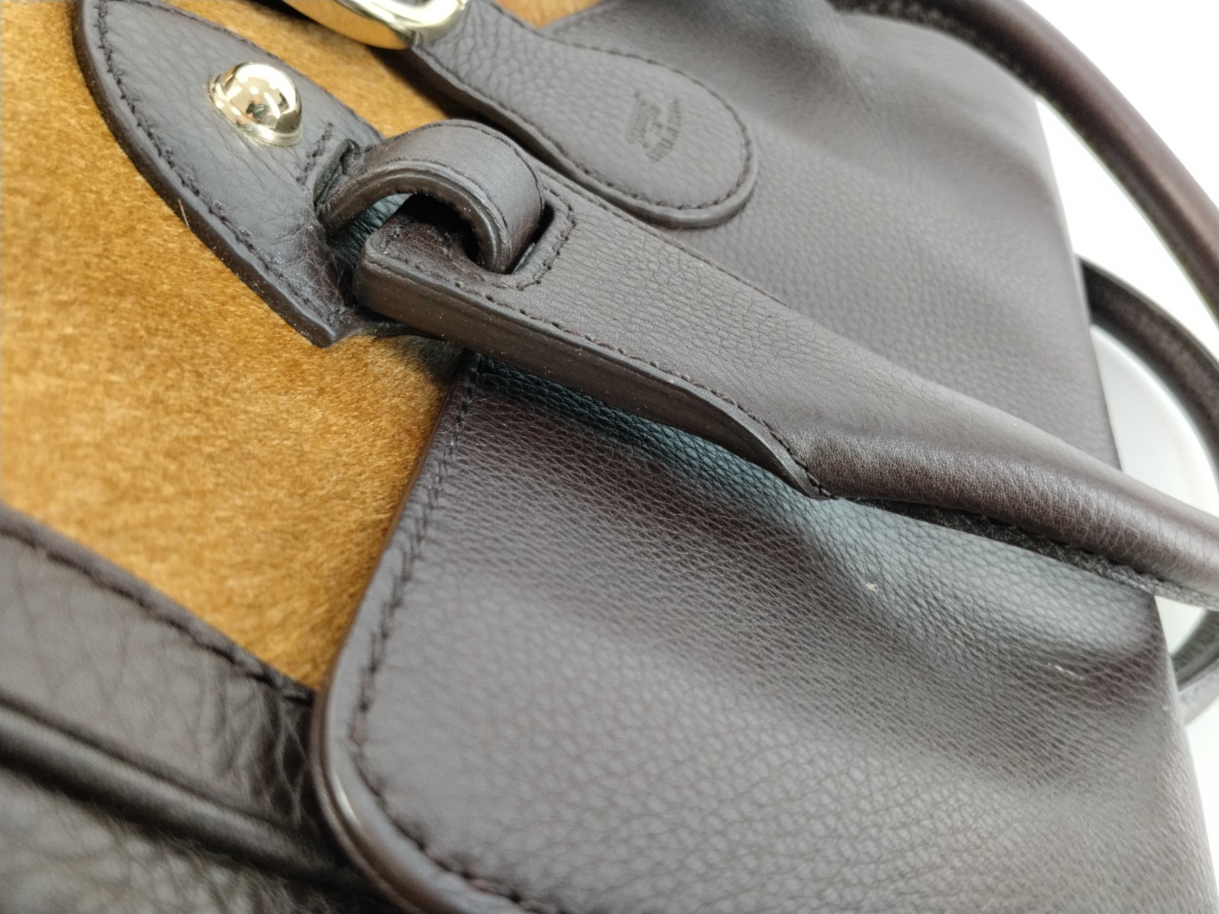 (Gucci) Haircalf Sherry Line Leather D-ring Name Tag Handbag, Dark Brown, with Dust Bag — view 5