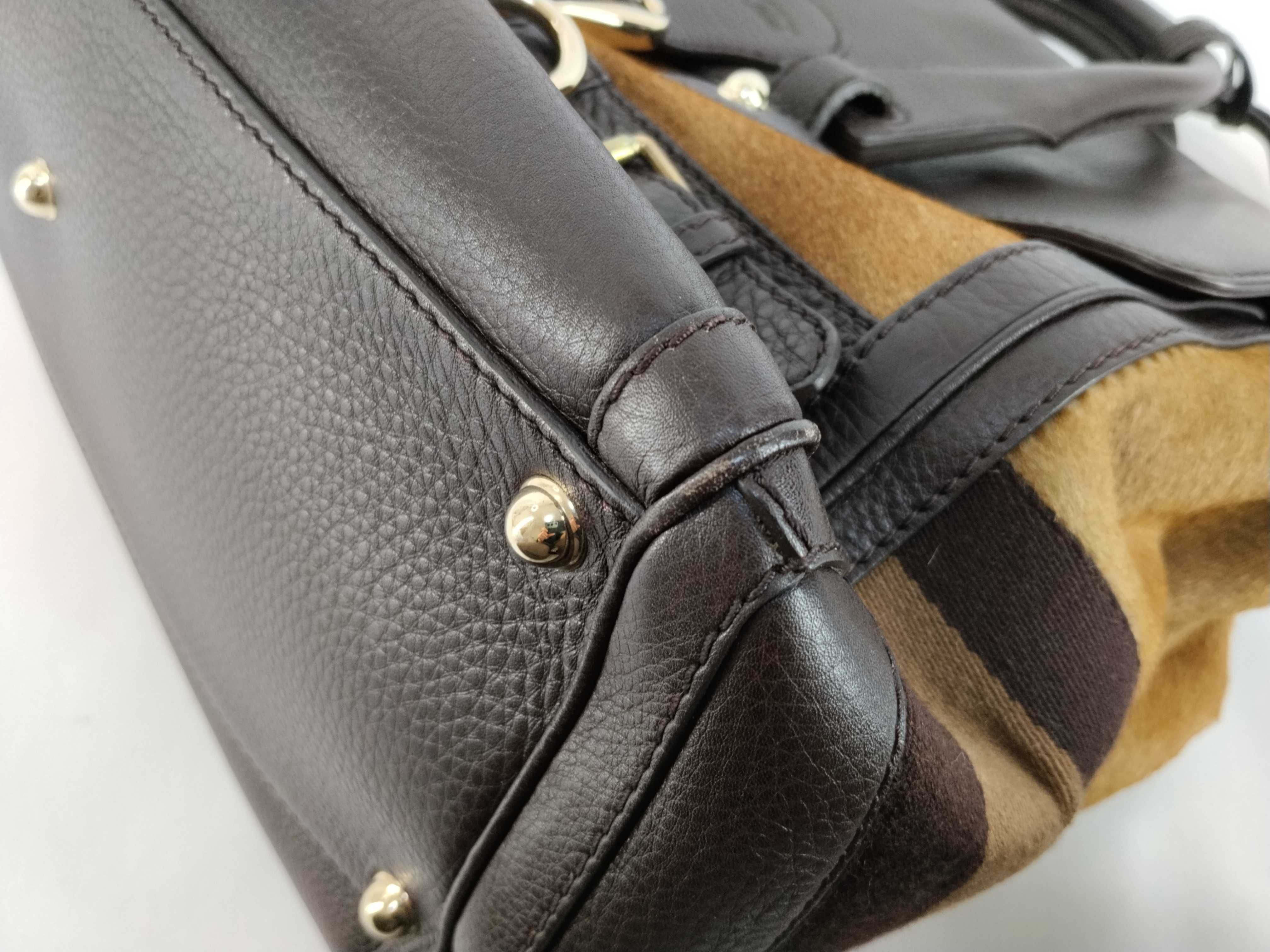 (Gucci) Haircalf Sherry Line Leather D-ring Name Tag Handbag, Dark Brown, with Dust Bag — view 6
