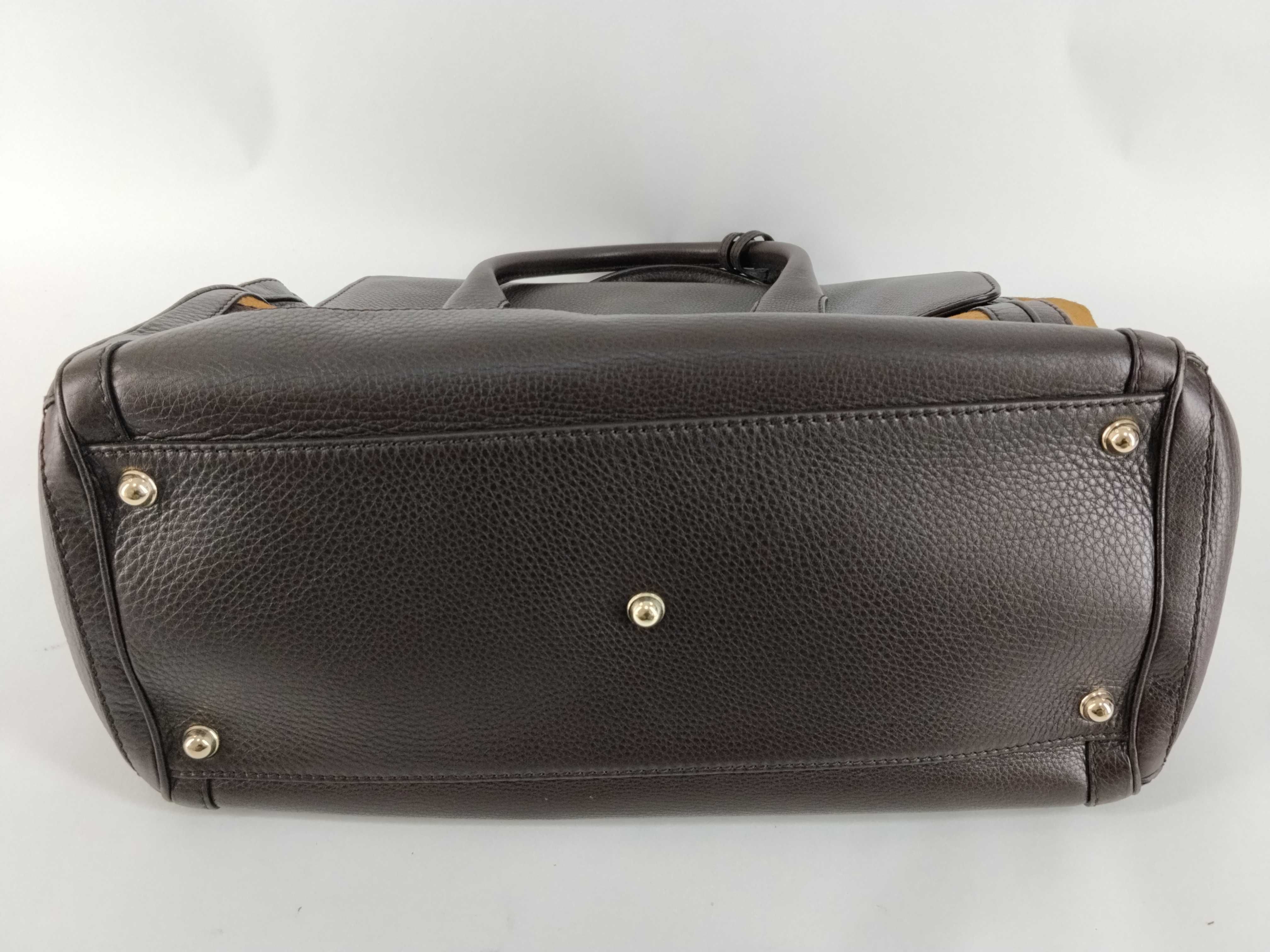 (Gucci) Haircalf Sherry Line Leather D-ring Name Tag Handbag, Dark Brown, with Dust Bag — view 7