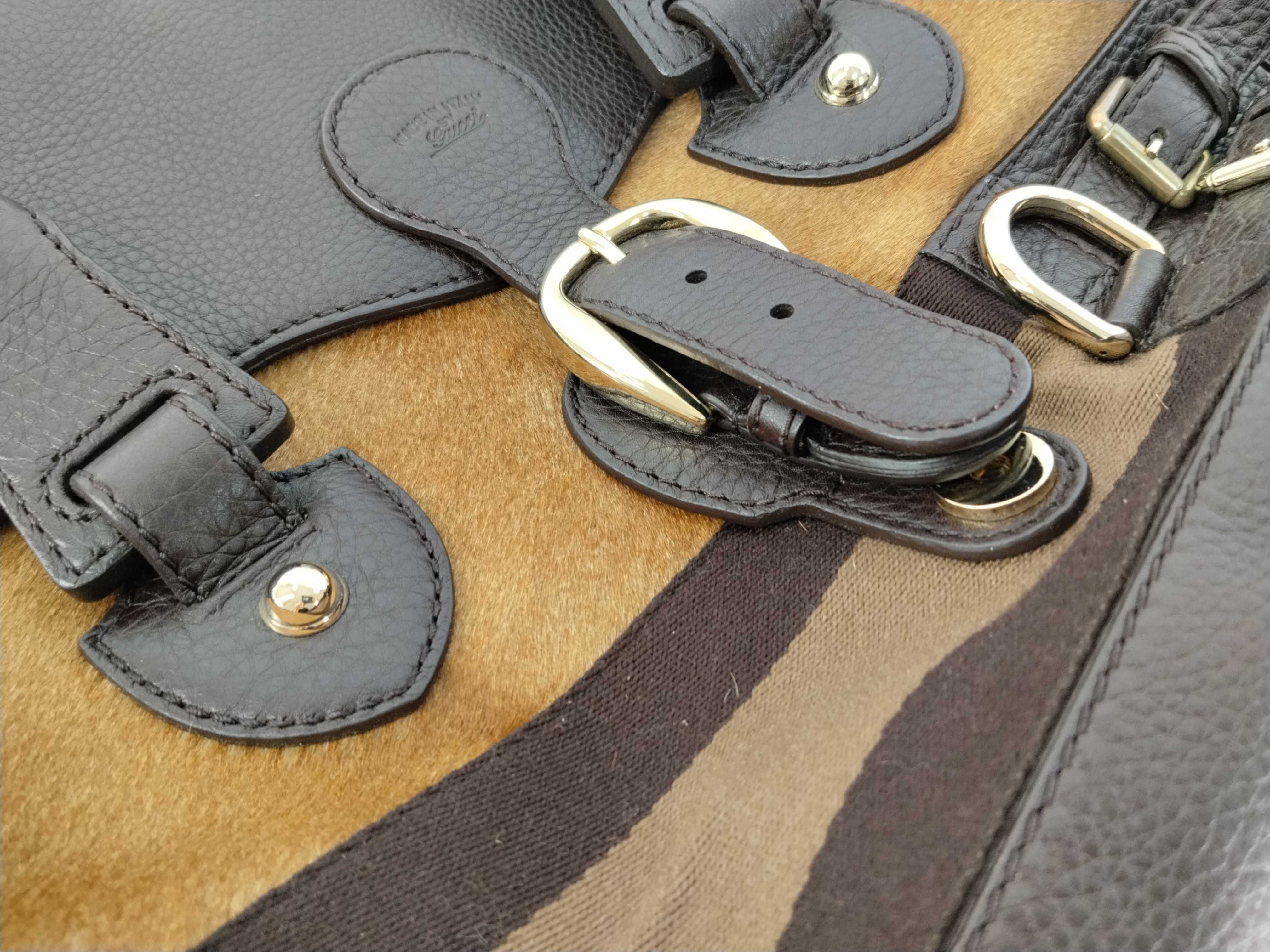 (Gucci) Haircalf Sherry Line Leather D-ring Name Tag Handbag, Dark Brown, with Dust Bag — view 8