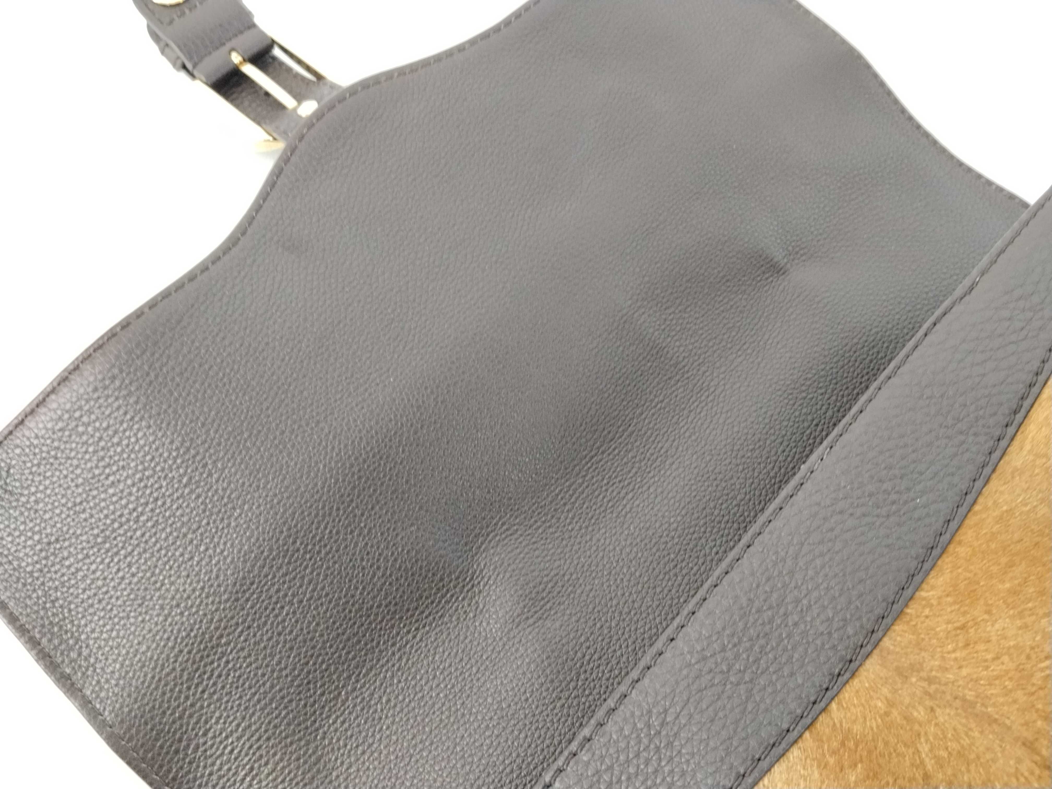 (Gucci) Haircalf Sherry Line Leather D-ring Name Tag Handbag, Dark Brown, with Dust Bag — view 9