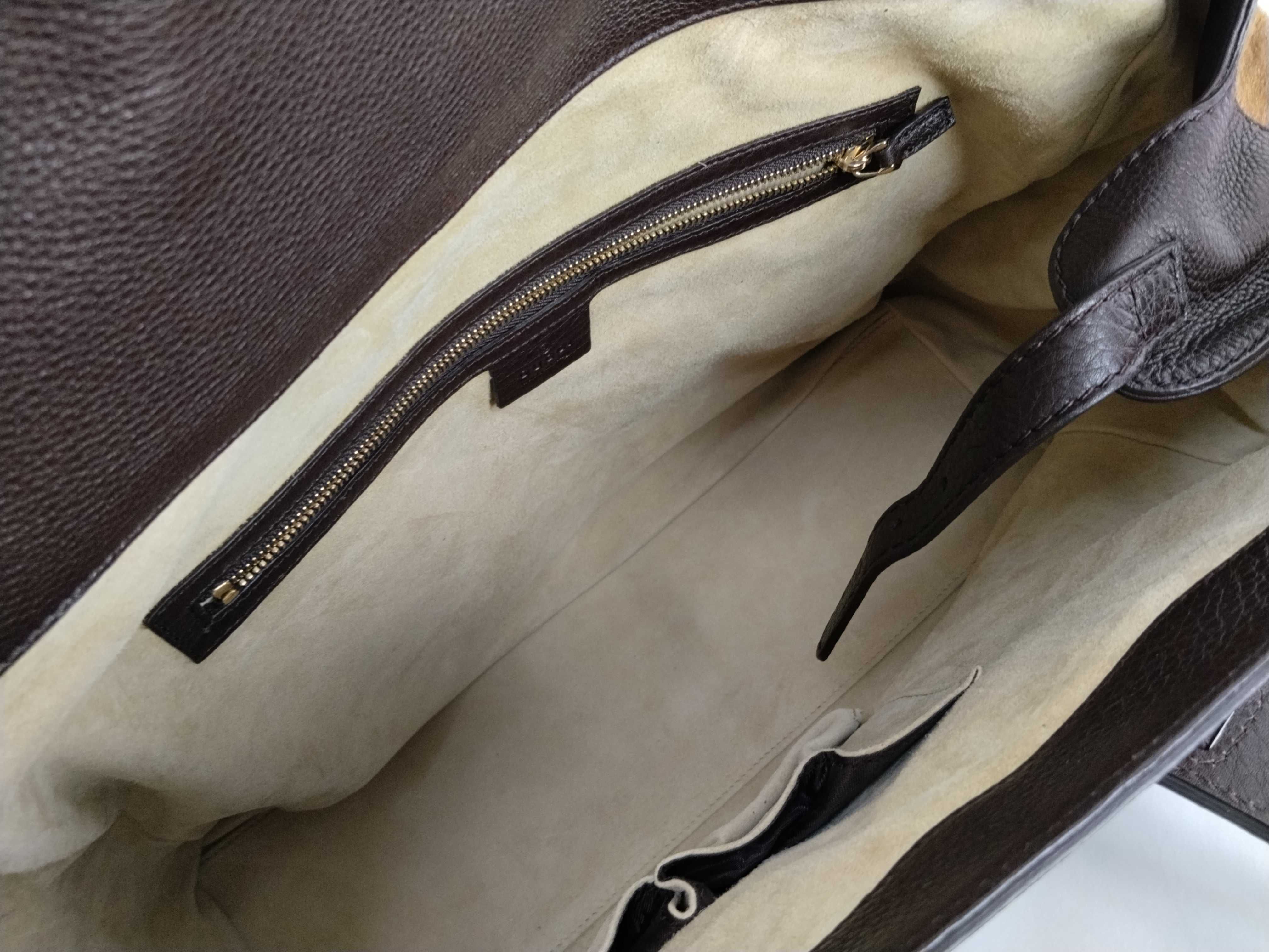 (Gucci) Haircalf Sherry Line Leather D-ring Name Tag Handbag, Dark Brown, with Dust Bag — view 10