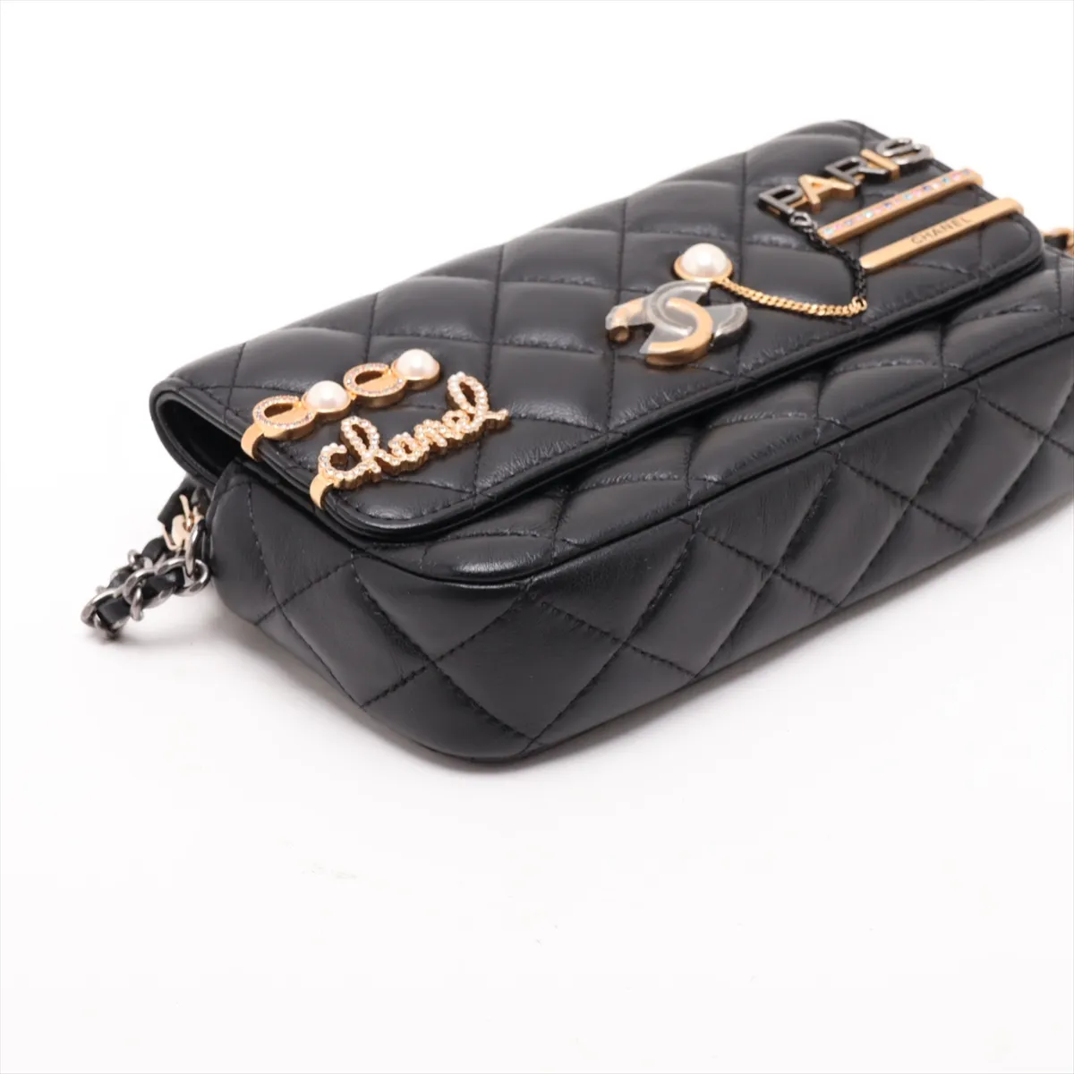 [Individually packaged] Chanel Matelassé Lambskin Chain Shoulder Bag, Black with Gold and Gunmetal Hardware, 31713141, Series 31 — view 4