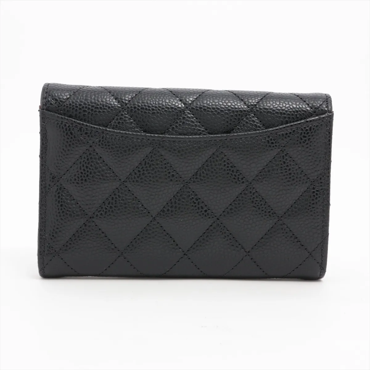 Matelasse Caviar Skin Compact Wallet Black Gold Hardware U9HK3711 — view 2
