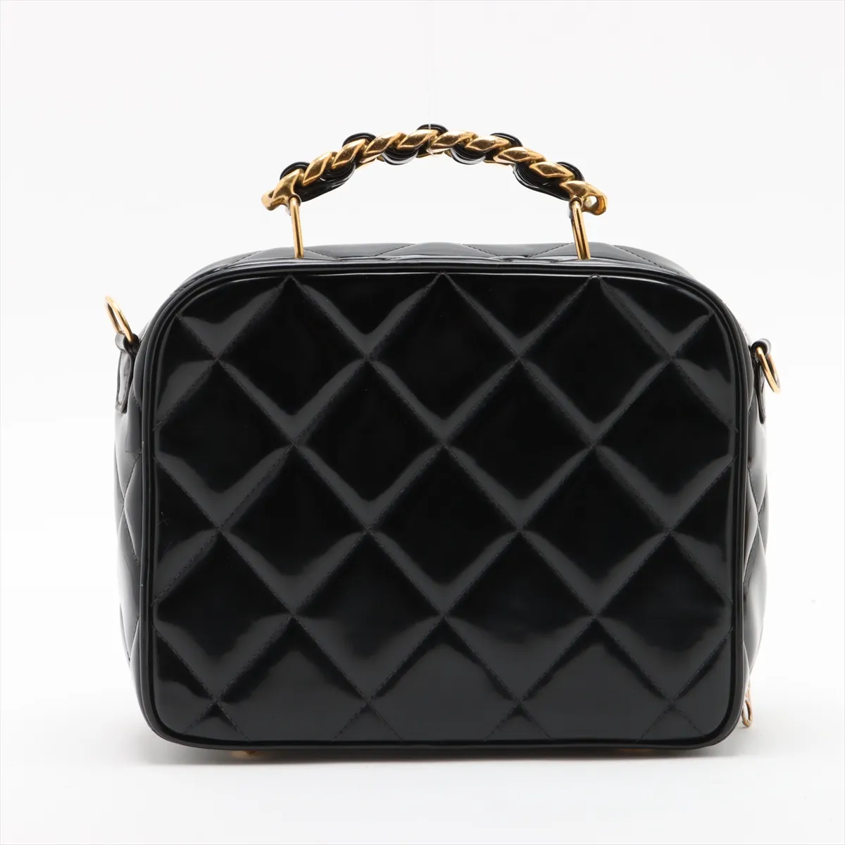 Matelasse Patent Leather 2WAY Handbag Black Gold Hardware — view 2